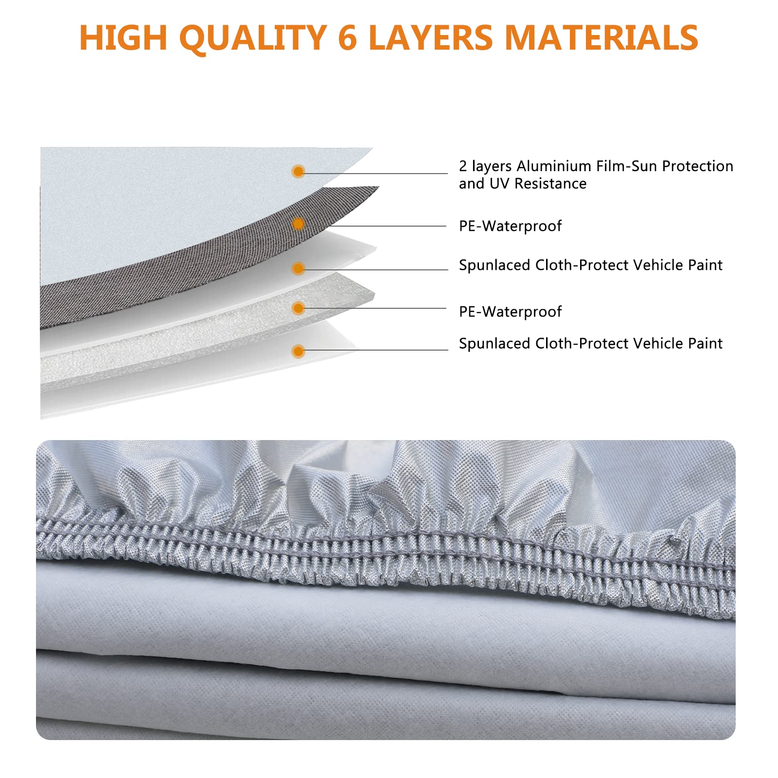 SEAZEN 6-Layer Waterproof Truck Car Cover - Snowproof, UV Protection, Windproof, Breathable Fabric with Cotton - Universal Fit for Vehicles Up to 210
