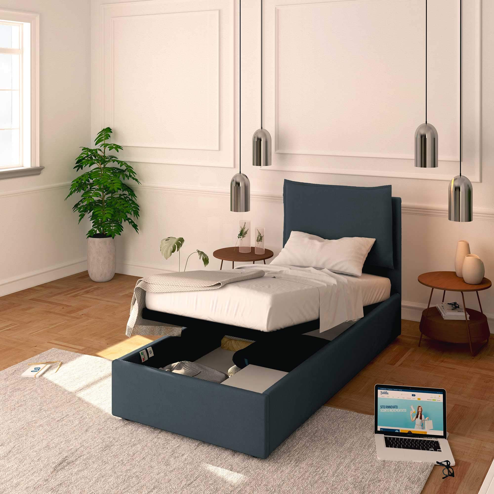 Baldiflex Single Bed with Storage, Licia Model, Synthetic Leather Upholstery, Slatted Base for Single Mattress, 80 x 190 cm, Padded Headboard, Grey - Perfect for Small Bedrooms, Guest Rooms & Studio Apartments