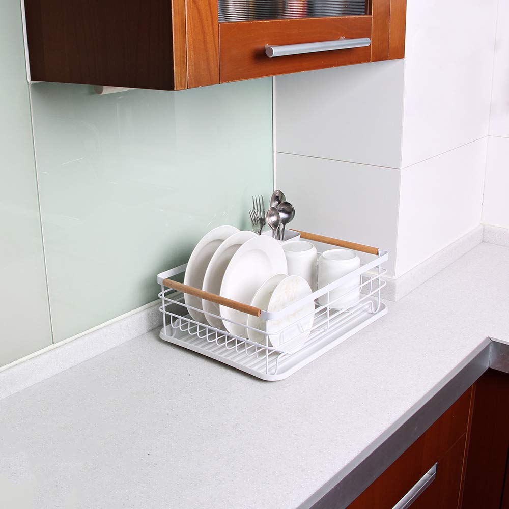 Modern Wooden Handle Dish Rack & Drain Board - 16.5