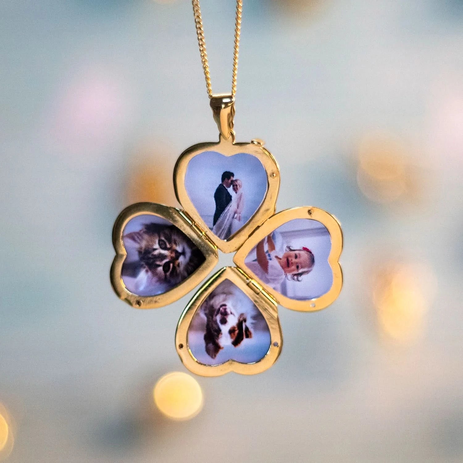 Gold Four Picture Heart Locket Necklace - Perfect for Valentine's Day Gifts, Anniversary Presents & Family Keepsakes