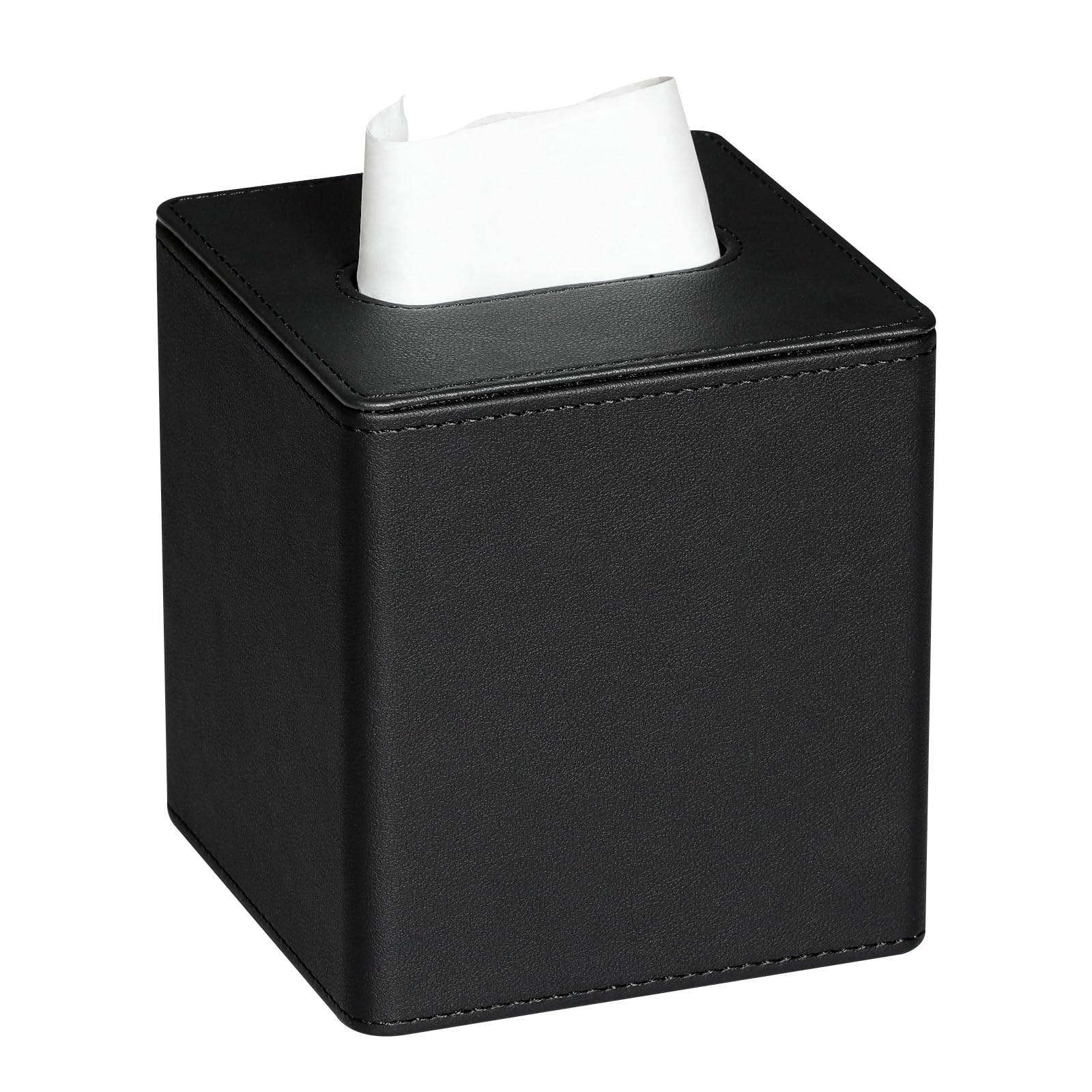 Premium PU Leather Square Tissue Box Cover with Magnetic Closure - Elegant Black Home Decor for Living Room, Bedroom & Office
