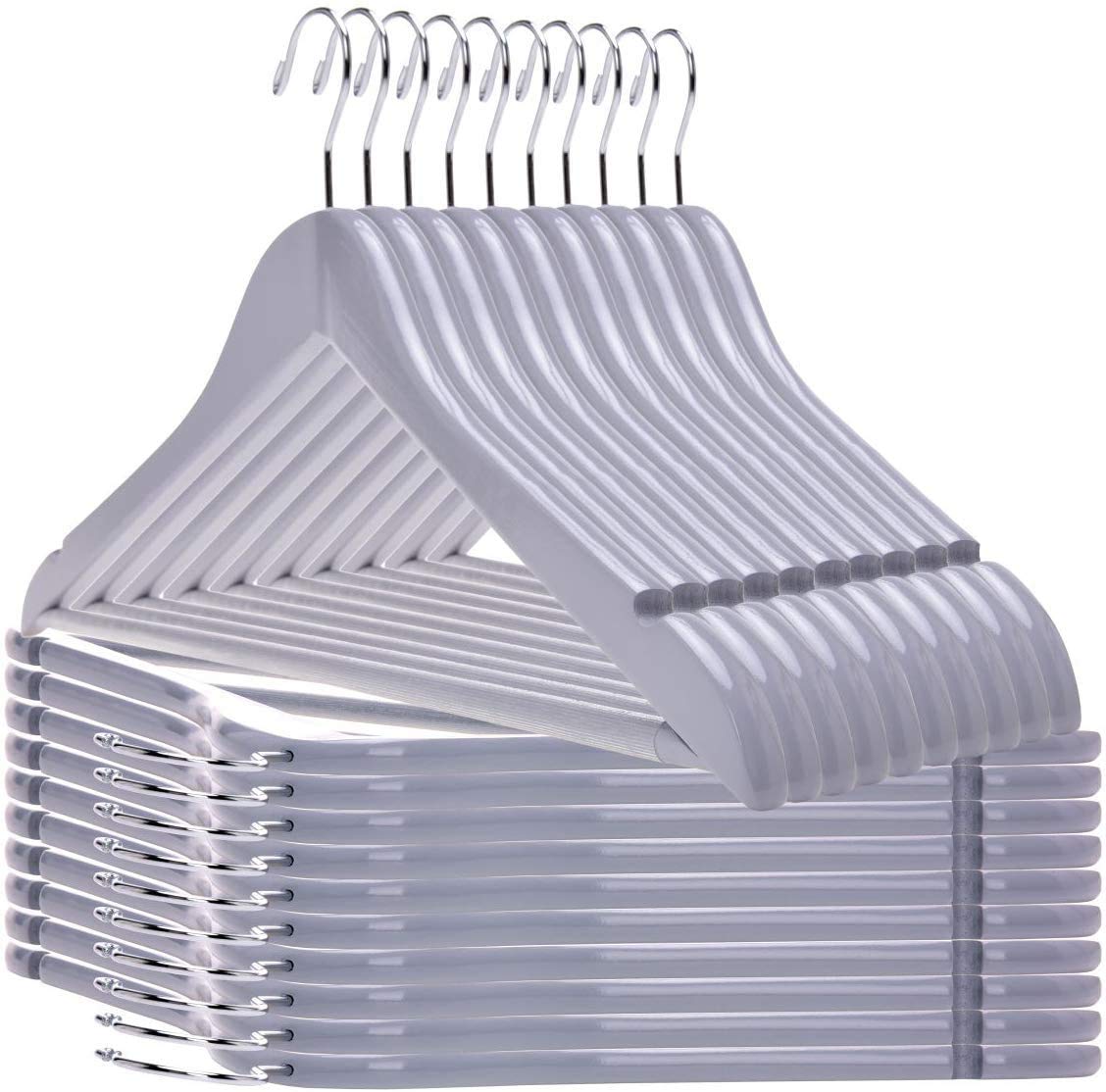 Premium Solid Wooden Hangers Set of 80 - Slightly Curved Heavy Duty Clothes Hangers with Chrome Hooks for Jackets, Shirts, Pants & Suits | Durable Gray Wood Coat Hangers for Closet Organization & Retail Display