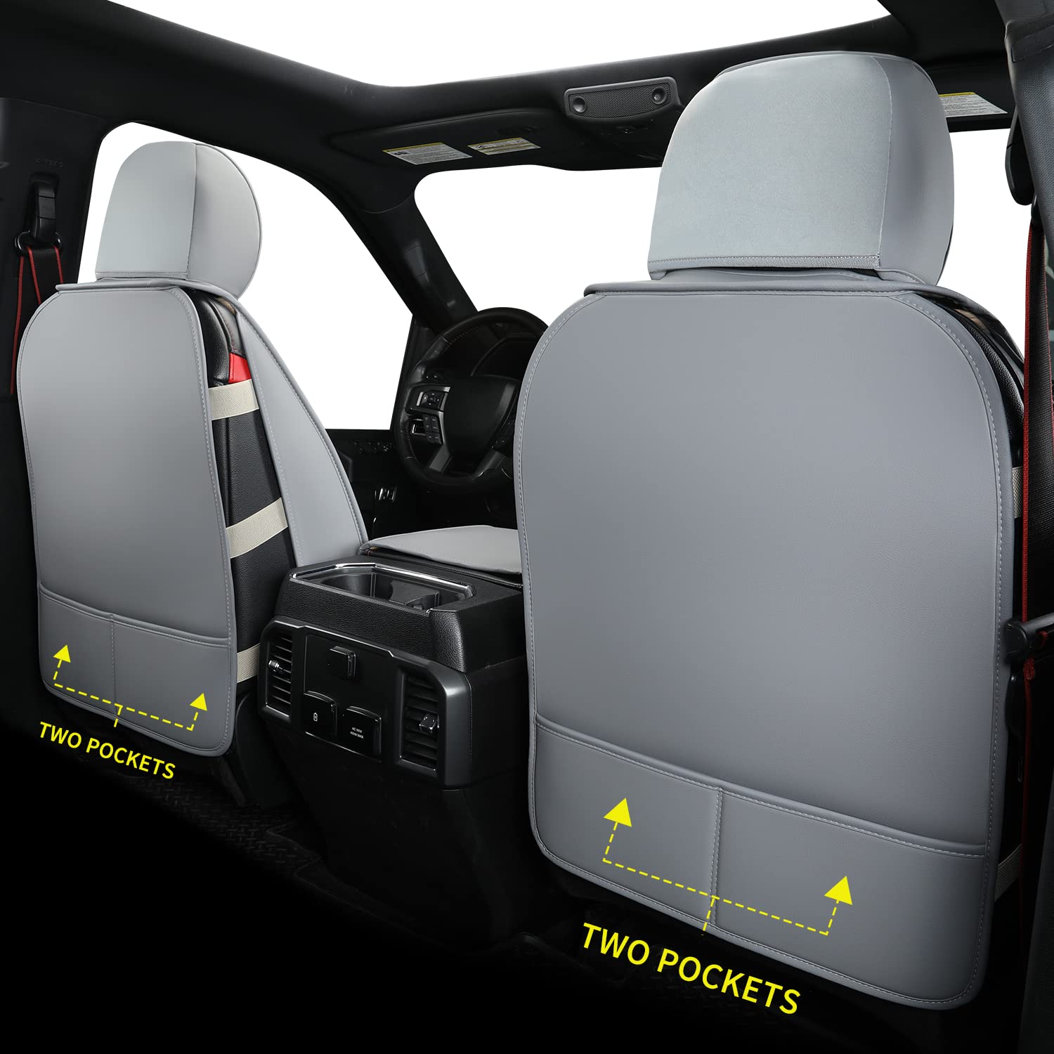 LUCKYMAN Club F150 Faux Leather Seat Covers S07-Q2 - Full Set Gray - Compatible with 2015-2025 Ford F150 & 2017-2025 F250 F350 F450 Pickup Trucks - Premium Protection & Comfort for Work & Road Trips