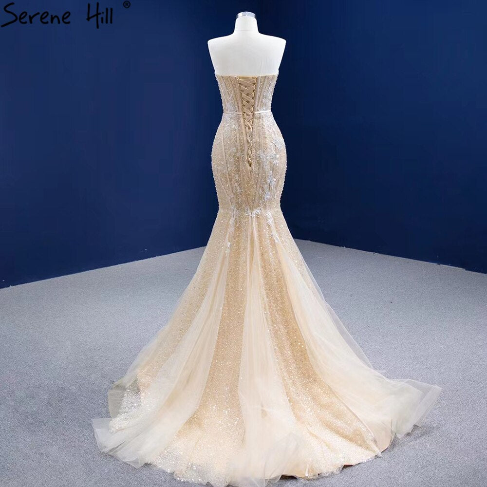 Serene Hill Women's Mermaid Champagne Evening Dresses 2025 - Elegant Beaded Sexy Formal Gowns for Prom, Wedding & Black Tie Events (Style HM67339) - Perfect for Cocktail Parties, Galas and Special Occasions