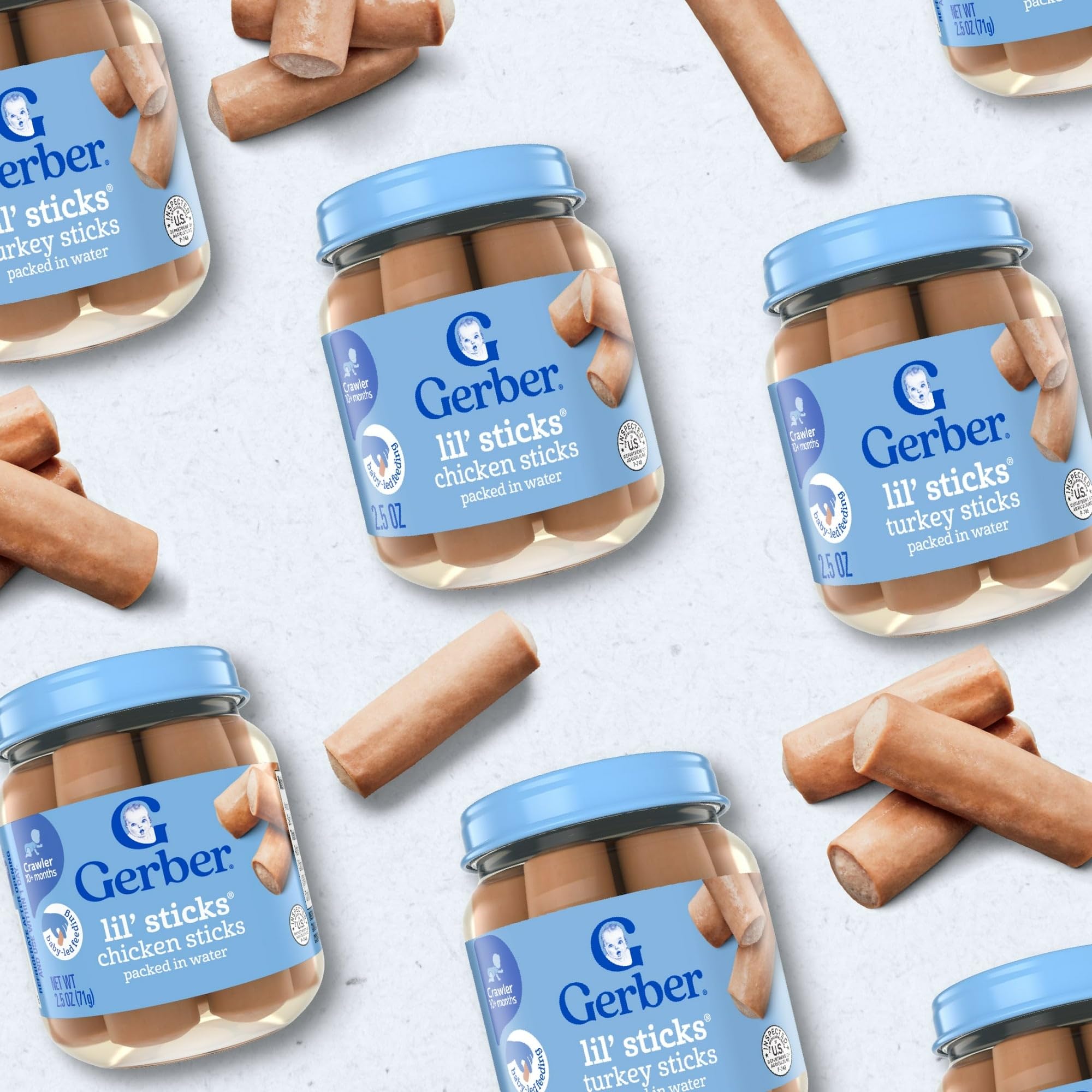 Gerber Lil' Sticks Baby Food - Turkey Sticks in 2.5 oz Glass Jars (Pack of 10) | Healthy & Convenient Snack for Toddlers On-The-Go, Travel & Daycare
