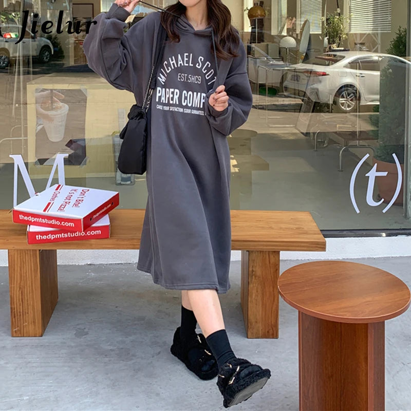 Black Long Sleeve Hooded Sweatshirt for Women - Cozy Winter Pullover with Letter Print | Streetwear Fashion for Casual Outfits & Cold Weather Layering