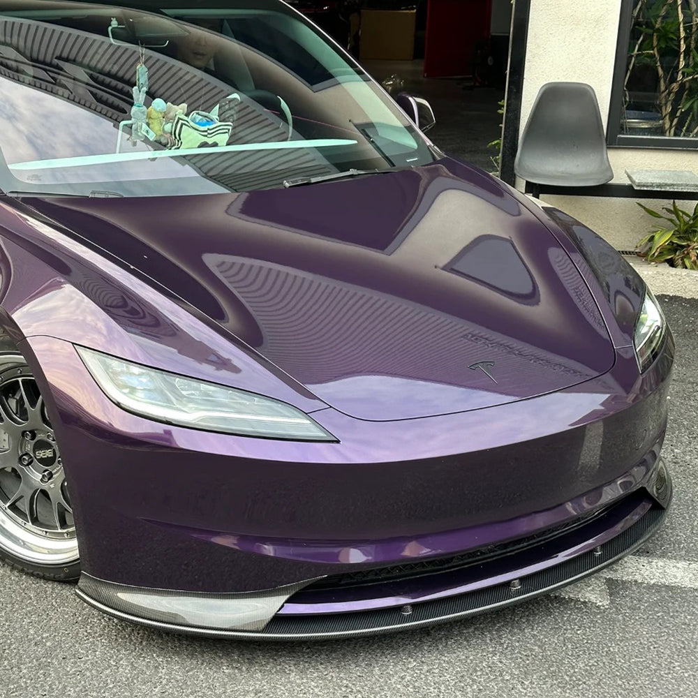 Premium Real Carbon Fiber Front Lip Spoiler for 2024+ Tesla Model 3 (Standard/Long Range) - OEM Fit, Aerodynamic Enhancement | Sporty Styling & Performance Upgrade for Daily Driving & Track Use