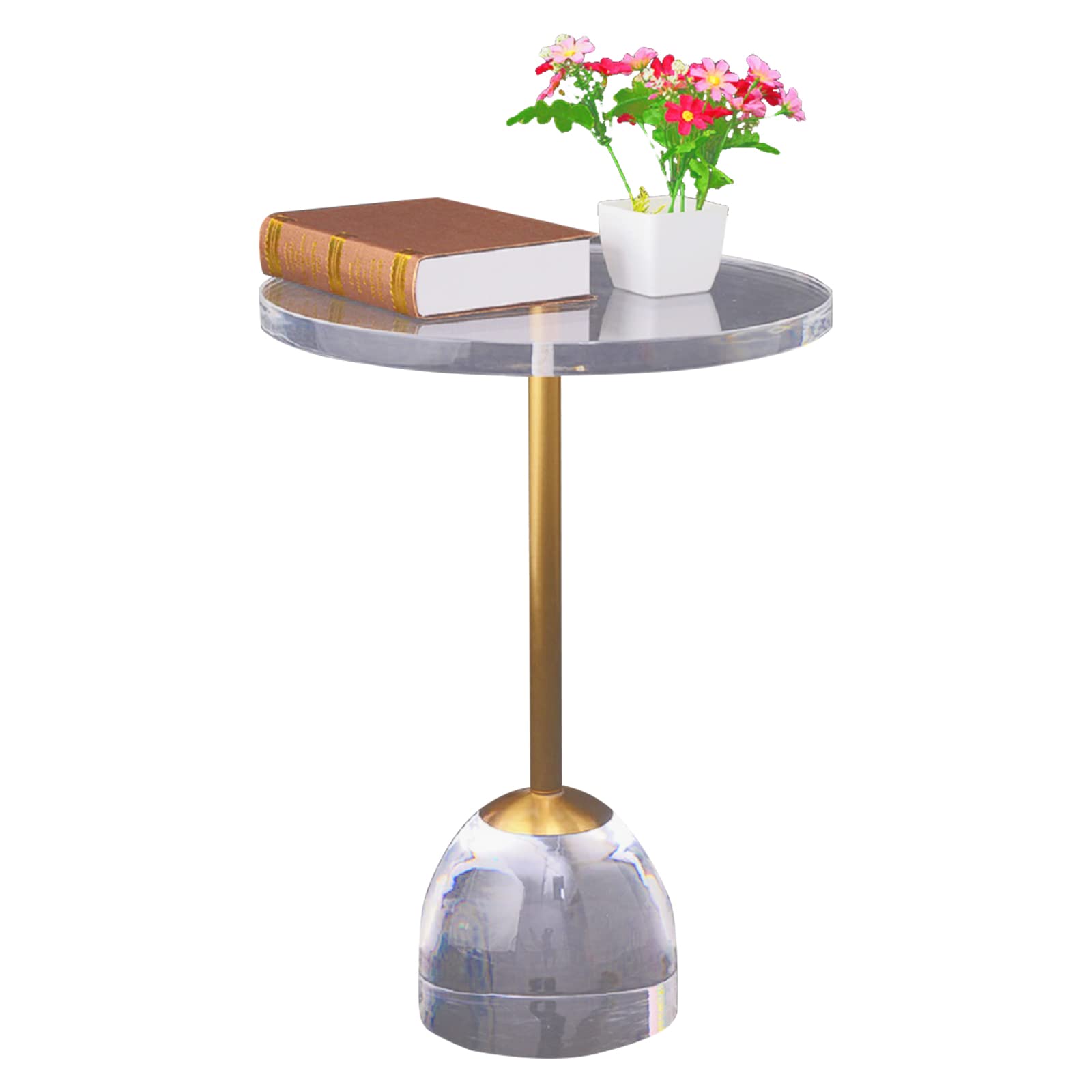 Gdrasuya10 14 Inch Clear Acrylic Round End Table with Sturdy Base - Modern Side Table, Coffee Table & Snack Table for Small Spaces - Easy Assembly Living Room, Bedroom & Balcony Furniture - Perfect for Apartments, Dorms & Compact Homes