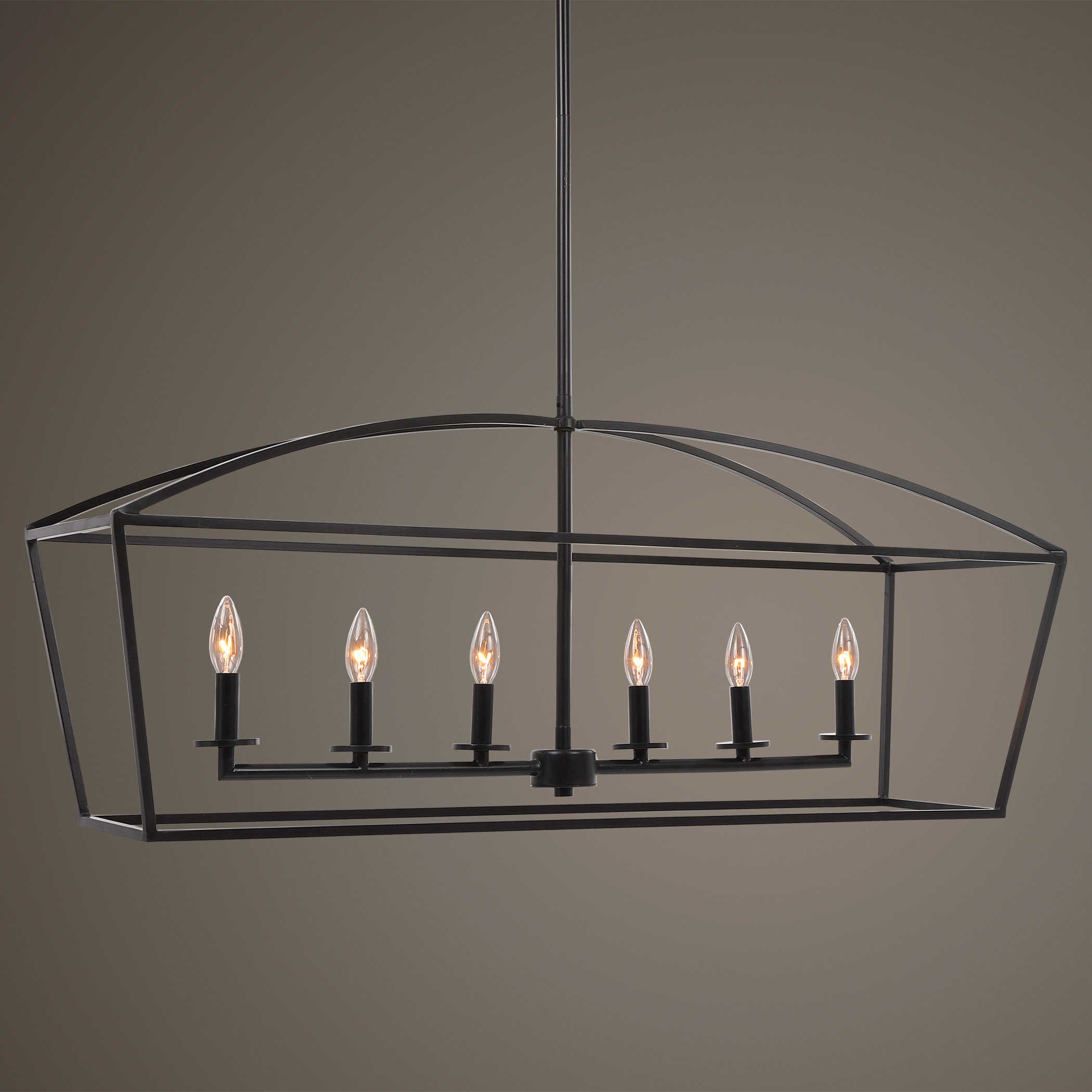 Clayton 6-Light Modern Linear Chandelier - Sleek Dining Room Lighting Fixture for Kitchen Island, Living Room & Bedroom