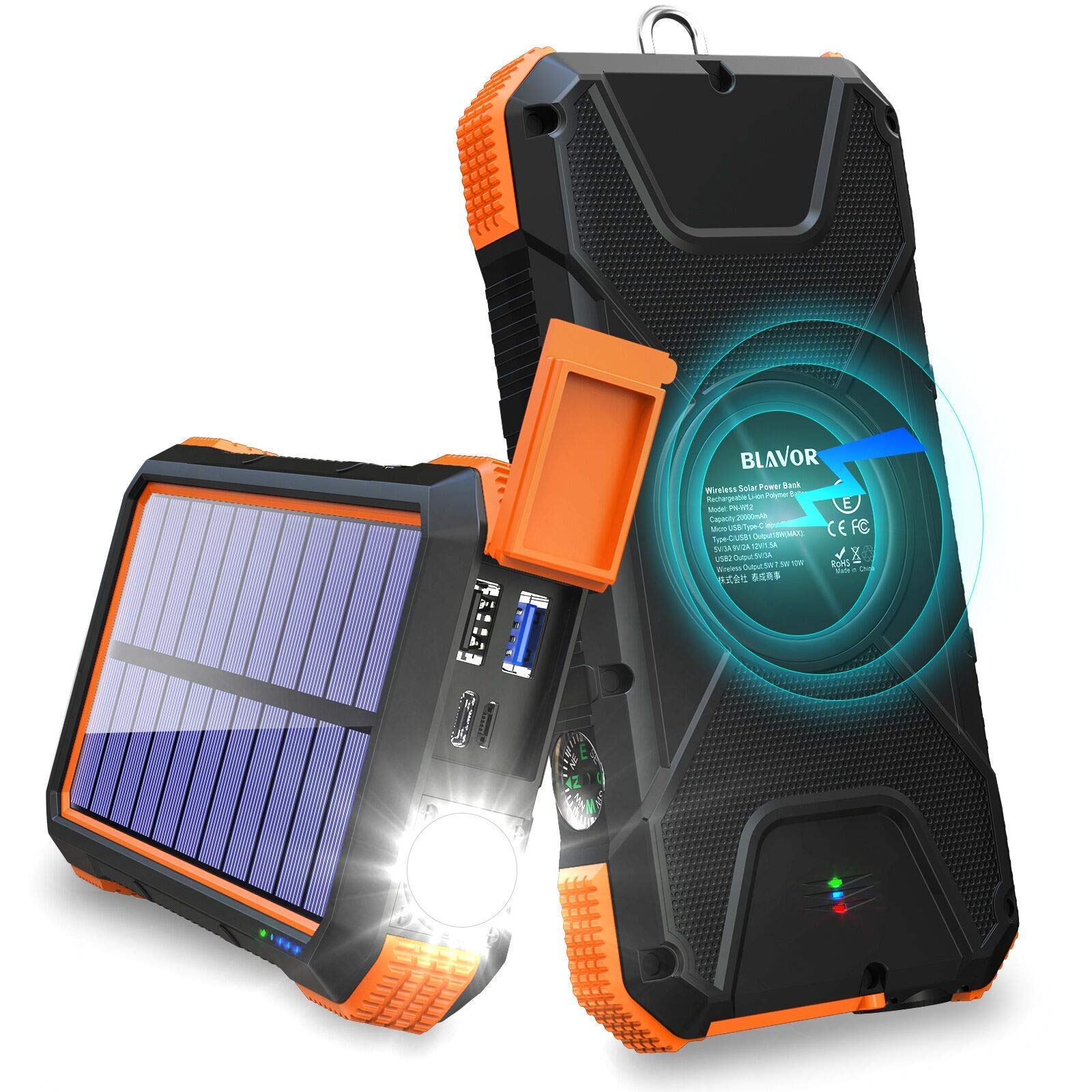 20,000mAh Portable Solar Charger with Foldable Solar Panel - Fast Charging Power Bank for Camping, Hiking & Emergency Use (Orange)