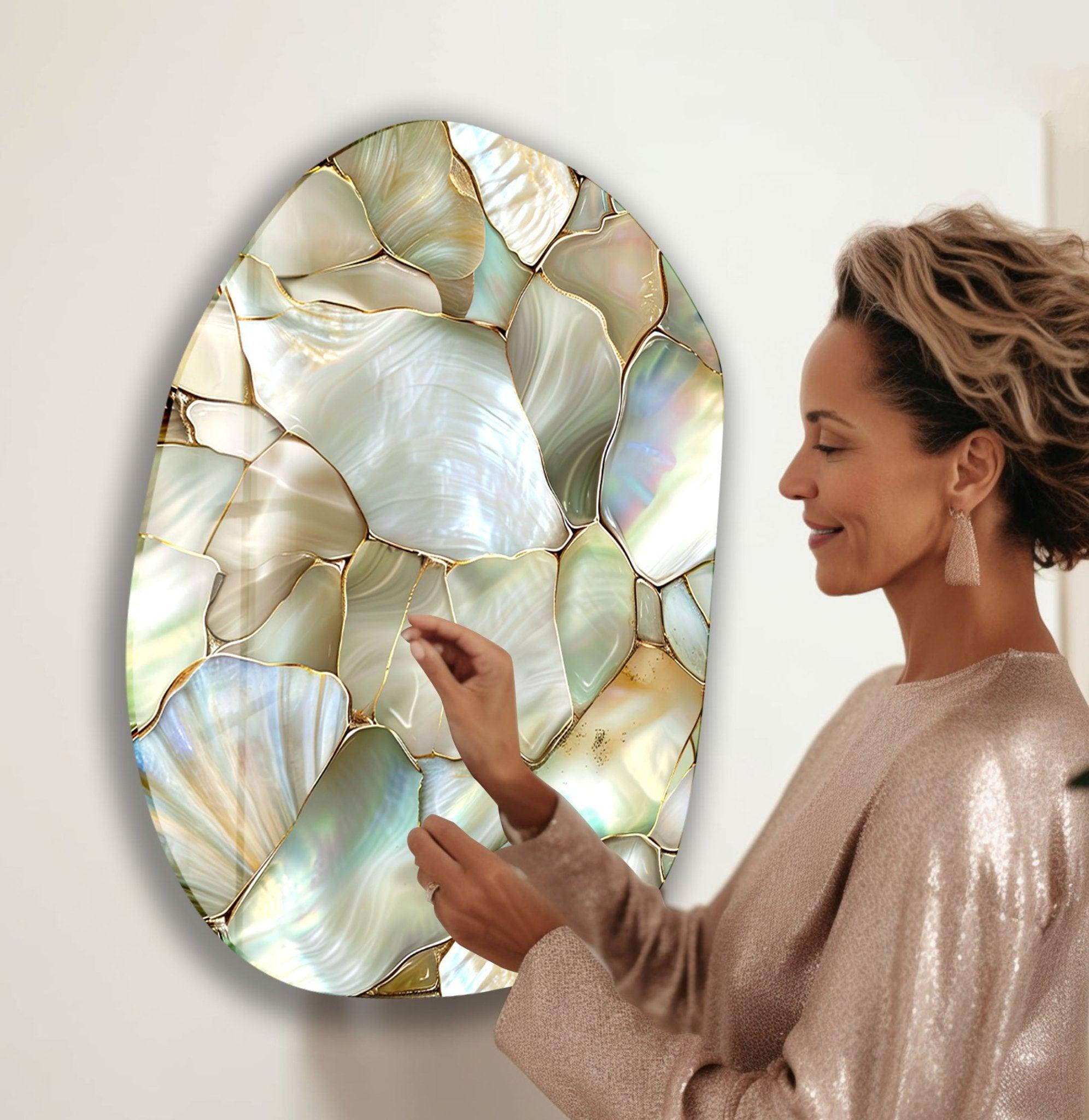 Abstract Pearlescent Decorative Glass Wall Art - Modern Iridescent Home Decor for Living Room, Bedroom & Office - Elegant Handmade Wall Sculpture for Contemporary Interior Design