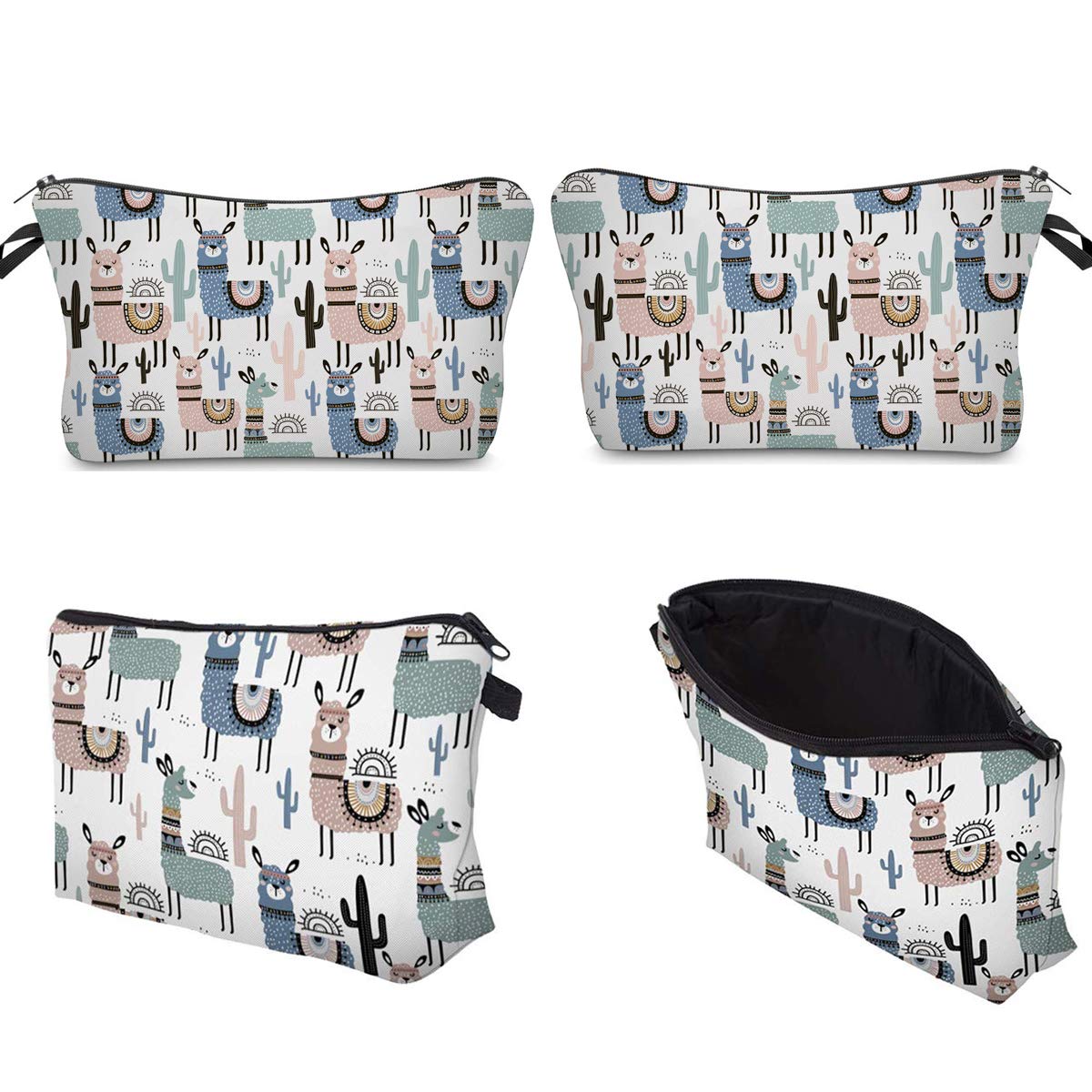 FITINI Llama Makeup Bag Set of 3 - Waterproof Travel Cosmetic Organizer for Women, Small Toiletry Pouch with Brush Storage | Perfect for Girls Purse, Gym, Vacation & Daily Use