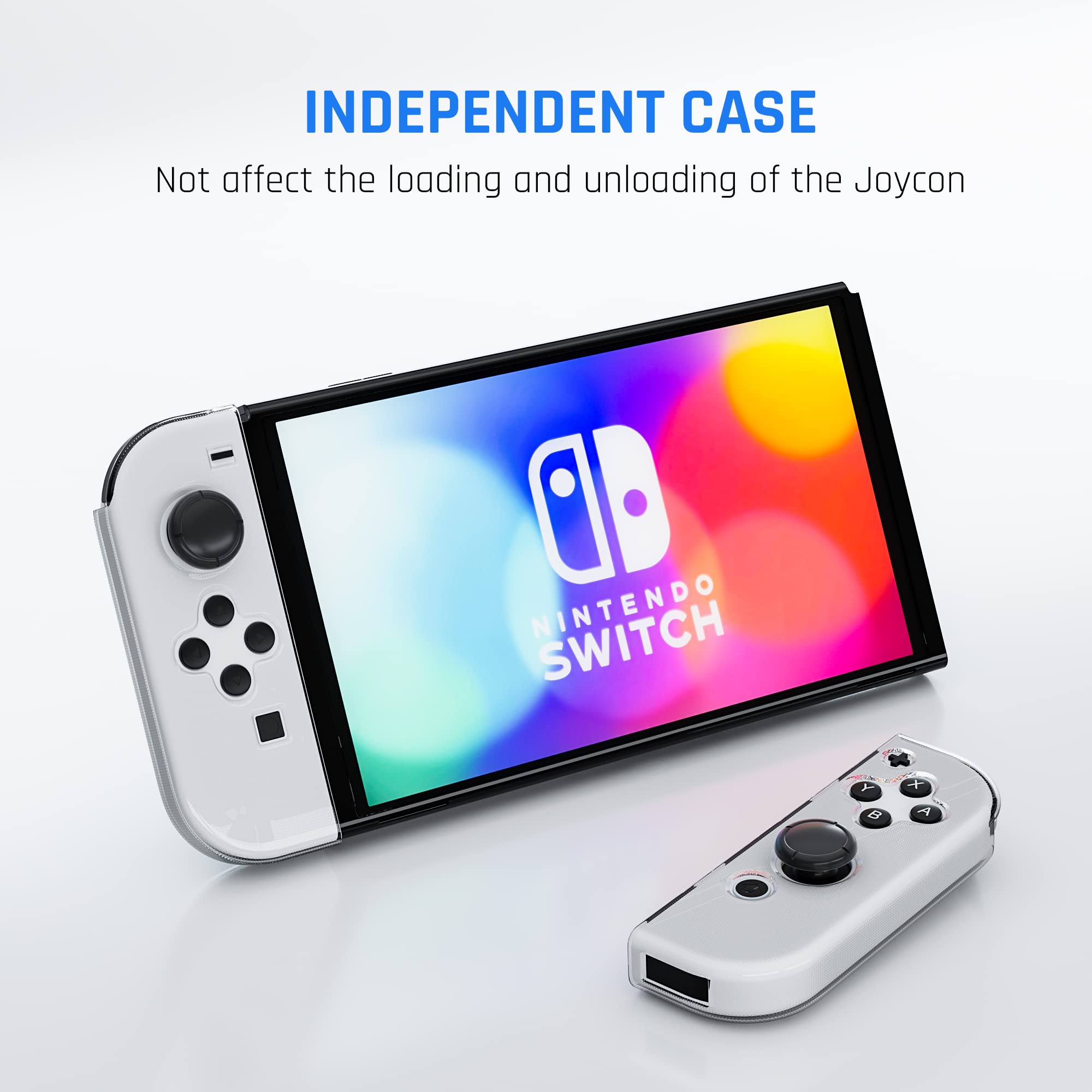 RHOTALL Soft TPU Clear Protective Case for Nintendo Switch/Switch OLED Joycon Controllers - Transparent Cover with 6 Thumb Grips Caps | Perfect for Gaming, Travel Protection & Enhanced Grip