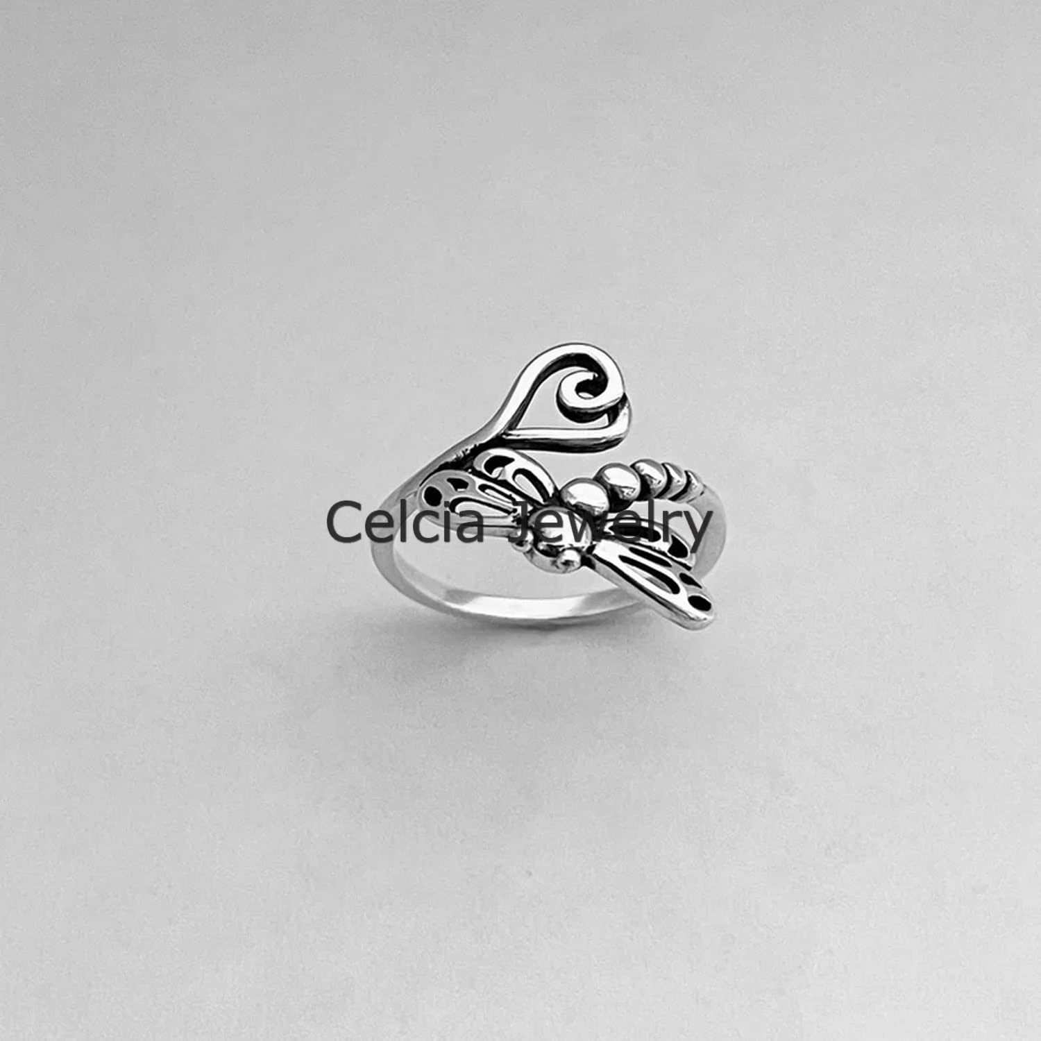 925 Sterling Silver Dragonfly Ring - Delicate Boho Jewelry for Women, Minimalist Heart Ring, Spirit Animal Ring, Perfect Mother's Day Gift (Size 7) | Great for Everyday Wear, Special Occasions & Bohemian Fashion