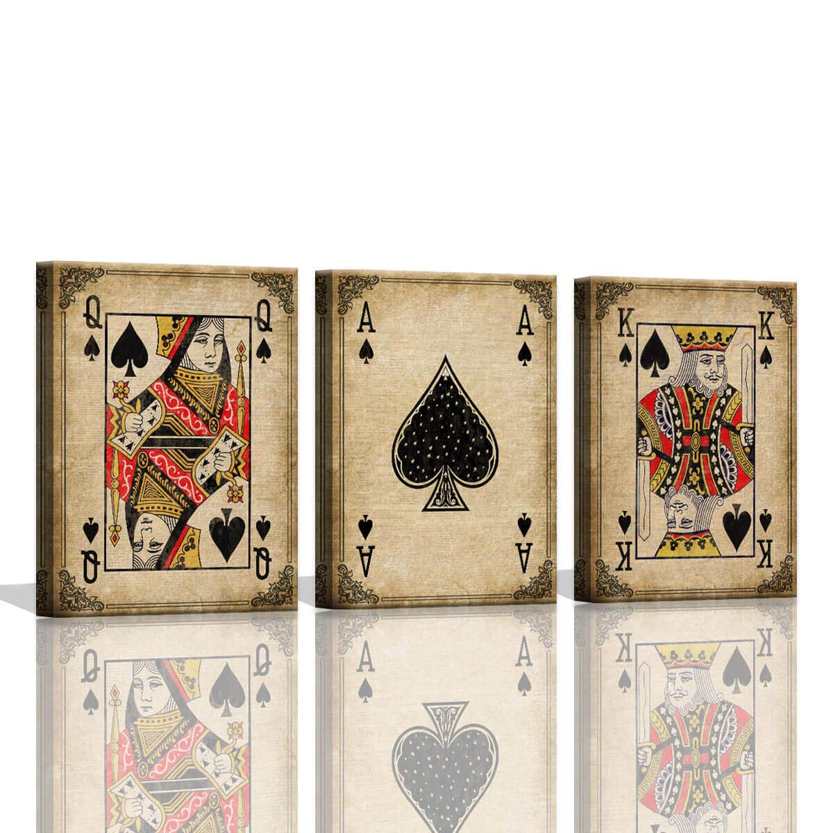 Poker Ace of Spades Canvas Wall Art Set - 3 Piece Framed Vintage Game Room Decor for Man Cave, Bar & Poker Den - Masculine Home Decor & Cool Wall Pictures for Casino Themed Spaces