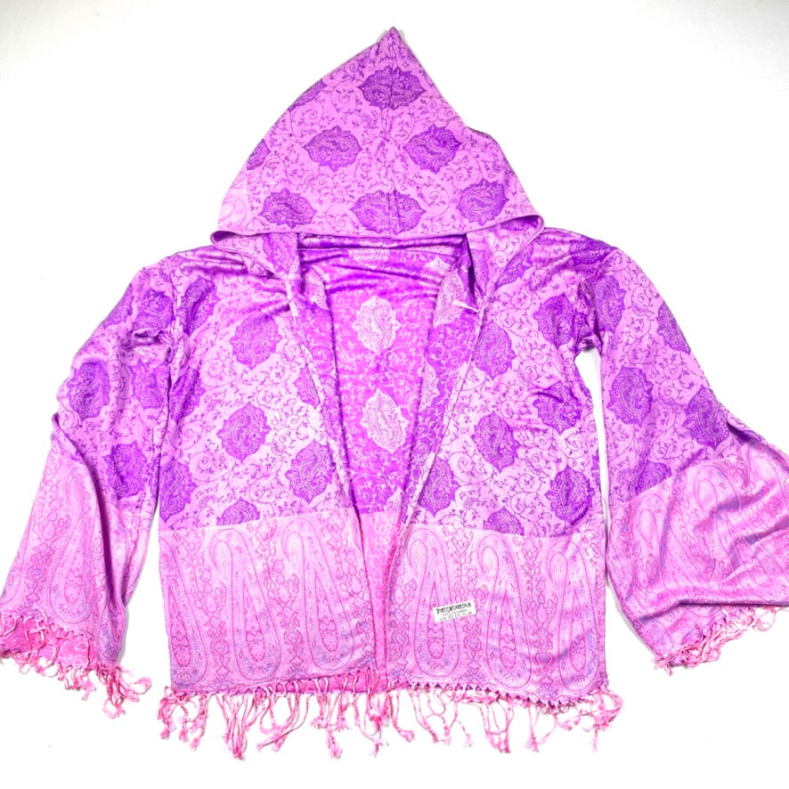 PASH ROBE Women's Soft Floral Paisley Kimono Robe - Lightweight Bathrobe for Spa, Lounge & Beach Cover-Up - Pink & Purple Boho Design