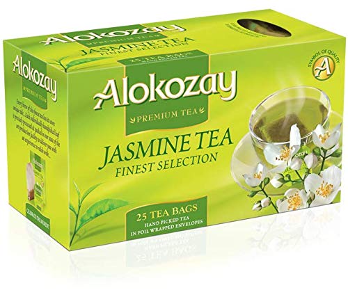Premium Alokozay Jasmine Green Tea - 25 Tea Bags, Fragrant & Relaxing Herbal Tea for Stress Relief, Perfect for Afternoon Tea Time or Meditation
