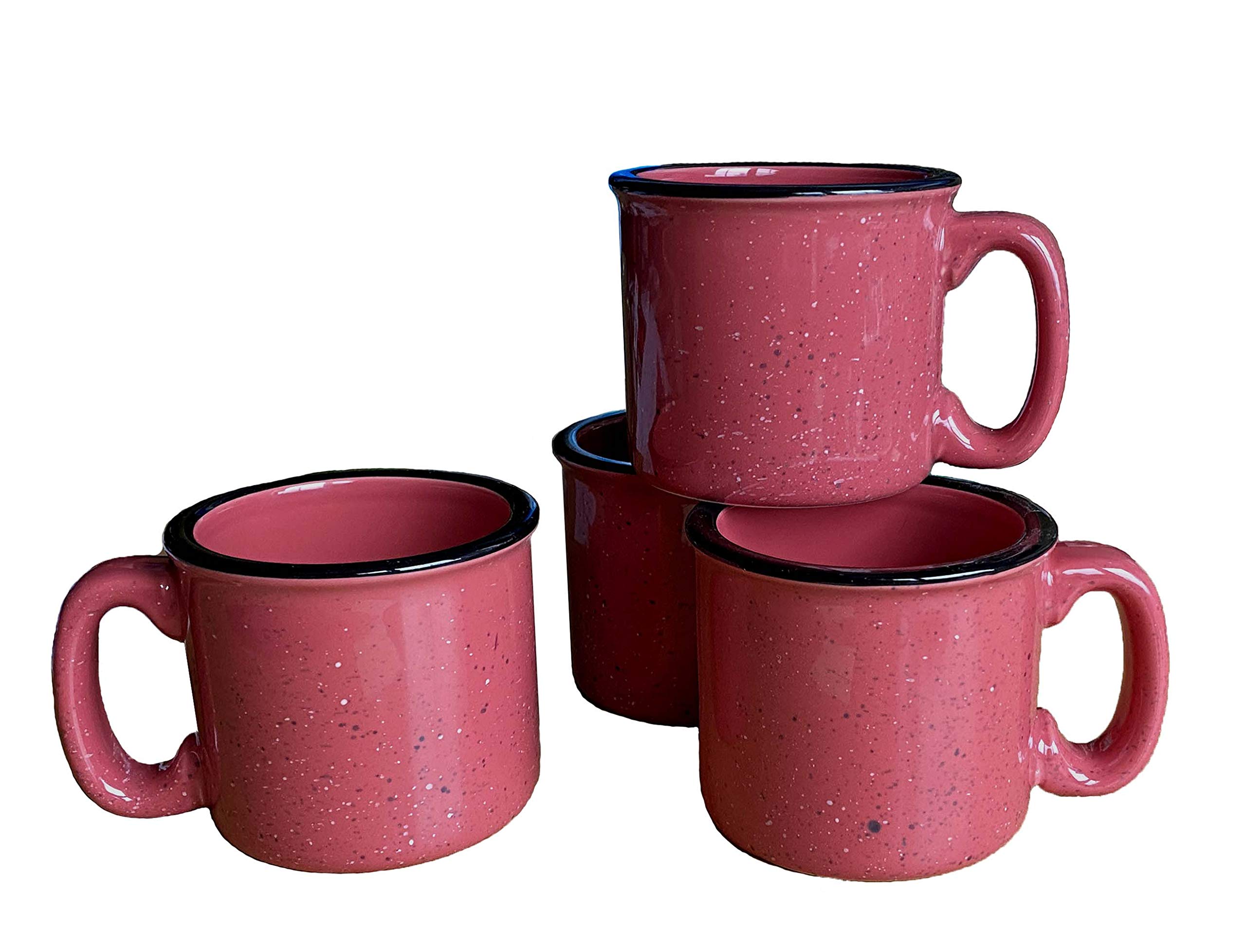 Premium 15oz Ceramic Campfire Mugs Set of 4 - Coral Color Durable Outdoor Coffee Cups for Camping, Hiking & Backyard Bonfires - Marble Creek Rustic Design