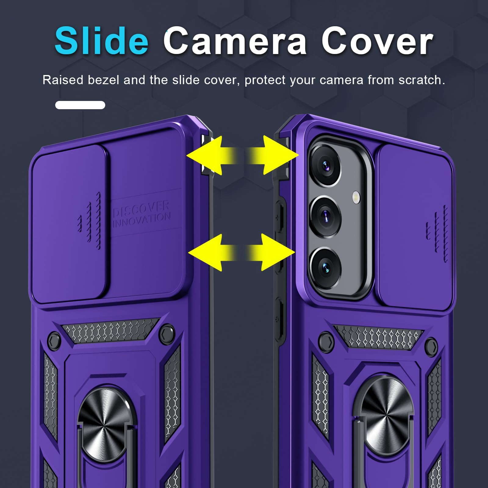 Janmitta Heavy Duty Shockproof Full Body Phone Case for Samsung Galaxy S25 Plus/S24 Plus - Built-in Slide Camera Lens Cover, Screen Protector & Finger Ring Holder Kickstand - Purple | Perfect for Outdoor Activities, Travel & Daily Protection