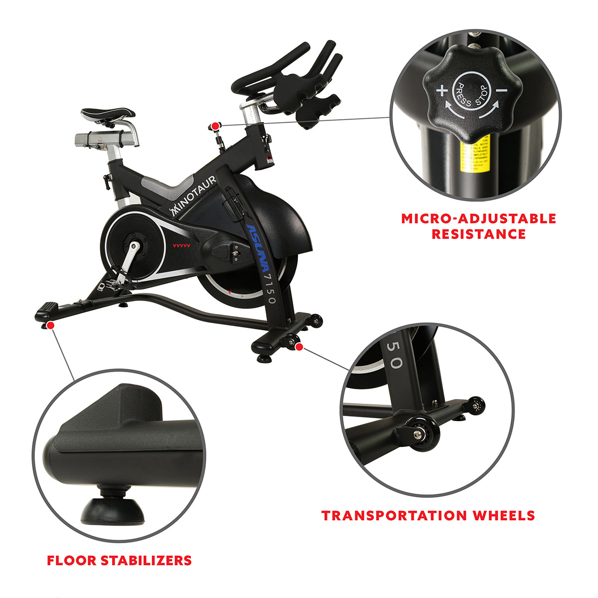 Asuna Minotaur Magnetic Belt Drive Stationary Exercise Bike - 350 lbs Weight Capacity, Quiet & Smooth Workout for Home Gym, Cardio Training, and Indoor Cycling