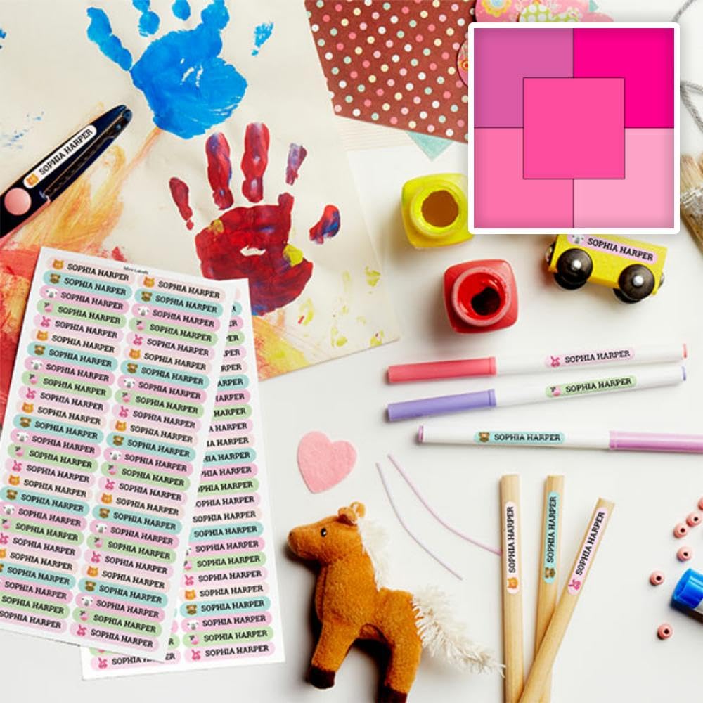 Oliver's Labels Color Palette Mini Labels - 100 Custom Personalized Waterproof Name Tags for Kids | Dishwasher & Microwave Safe | Perfect for School Supplies, Daycare Items & Camping Gear Organization