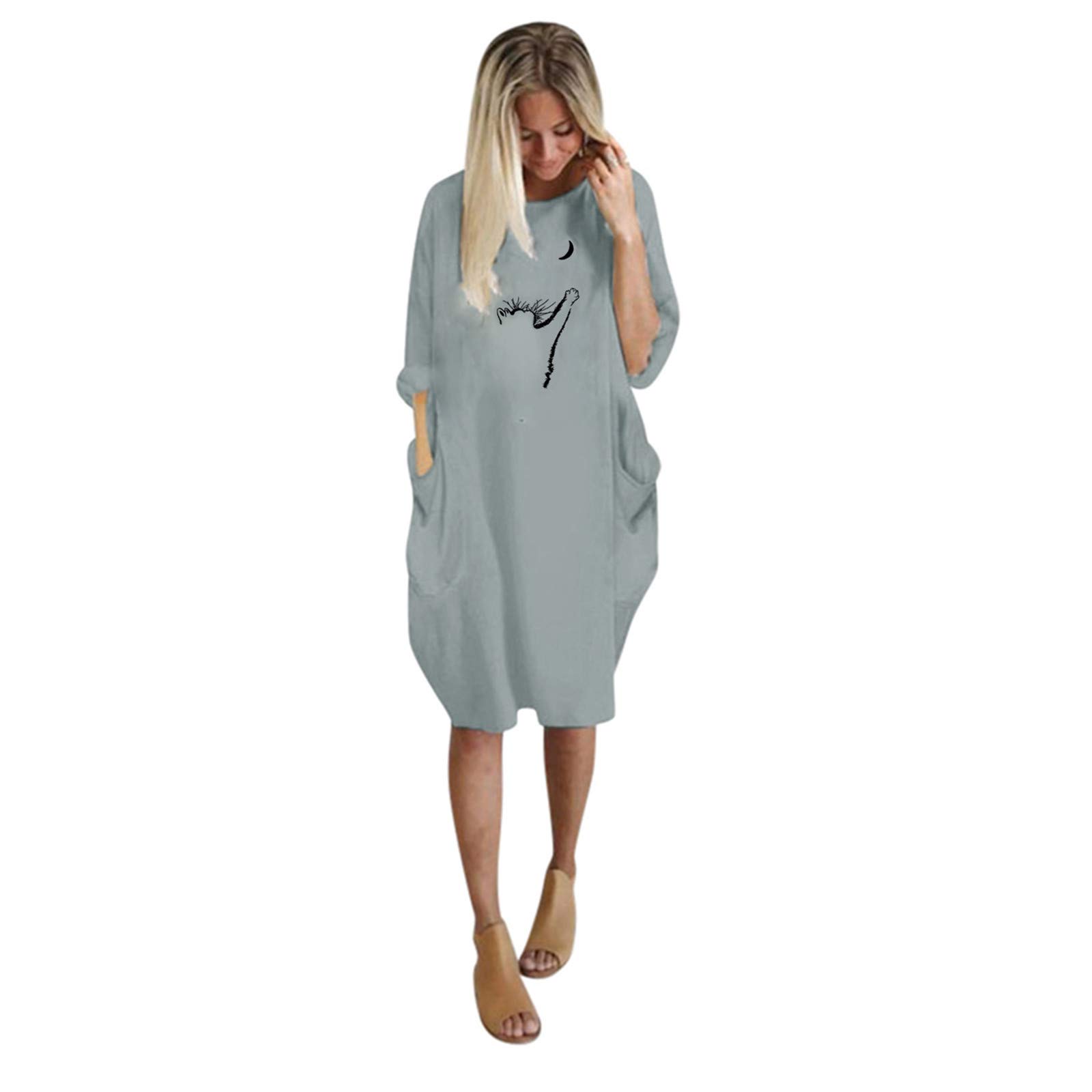 HAOREEKZ Women's Printed Long Sleeve Casual Dress with Pockets - Loose Fit Wild Floral Maxi Dress for Women 2022 | Perfect for Outdoor Adventures, Beach Vacations & Boho Fashion