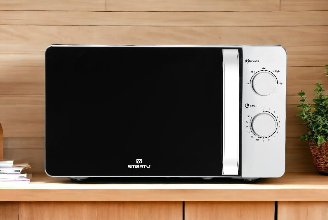 Smart-J 20L 700W Microwave Oven with Turntable - 5 Cooking Programs, 35-Minute Timer & Defrost Function - Perfect for Small Kitchens, Dorms & Office Break Rooms