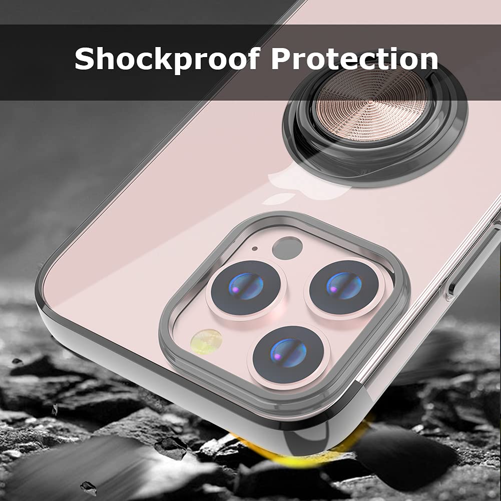 Ultra Slim Soft TPU iPhone 13 Pro Case 6.1 Inch with Rotatable Ring Kickstand & Magnetic Car Mount - Black | Perfect for Daily Use, Travel & Hands-Free Viewing