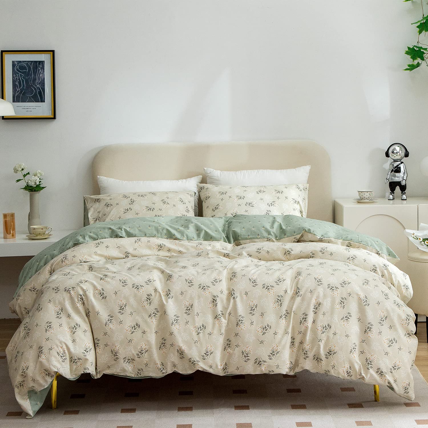 Floral Duvet Cover Queen Size - 100% Cotton 3-Piece Bedding Set for Girls, Reversible Chic Garden Print with Zipper Closure | Perfect for Teen Bedrooms, Guest Rooms & Boho Chic Home Decor
