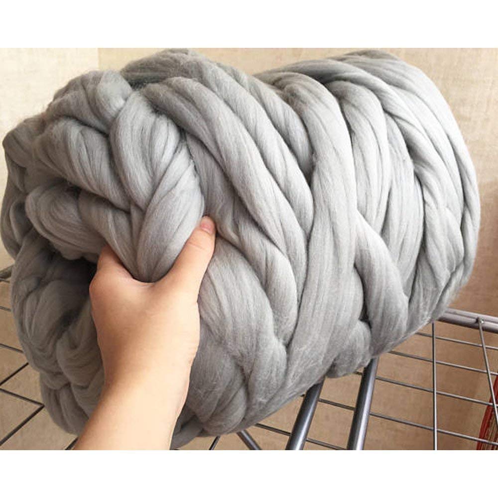 Clootess Bulky Chunky Yarn - Extra Thick Roving Wool for Hand Knitting, DIY Projects, Sofa & Bed Throw Blankets (Light Grey, 11 lbs) - Perfect for Cozy Winter Crafts, Home Decor, and Gift Making