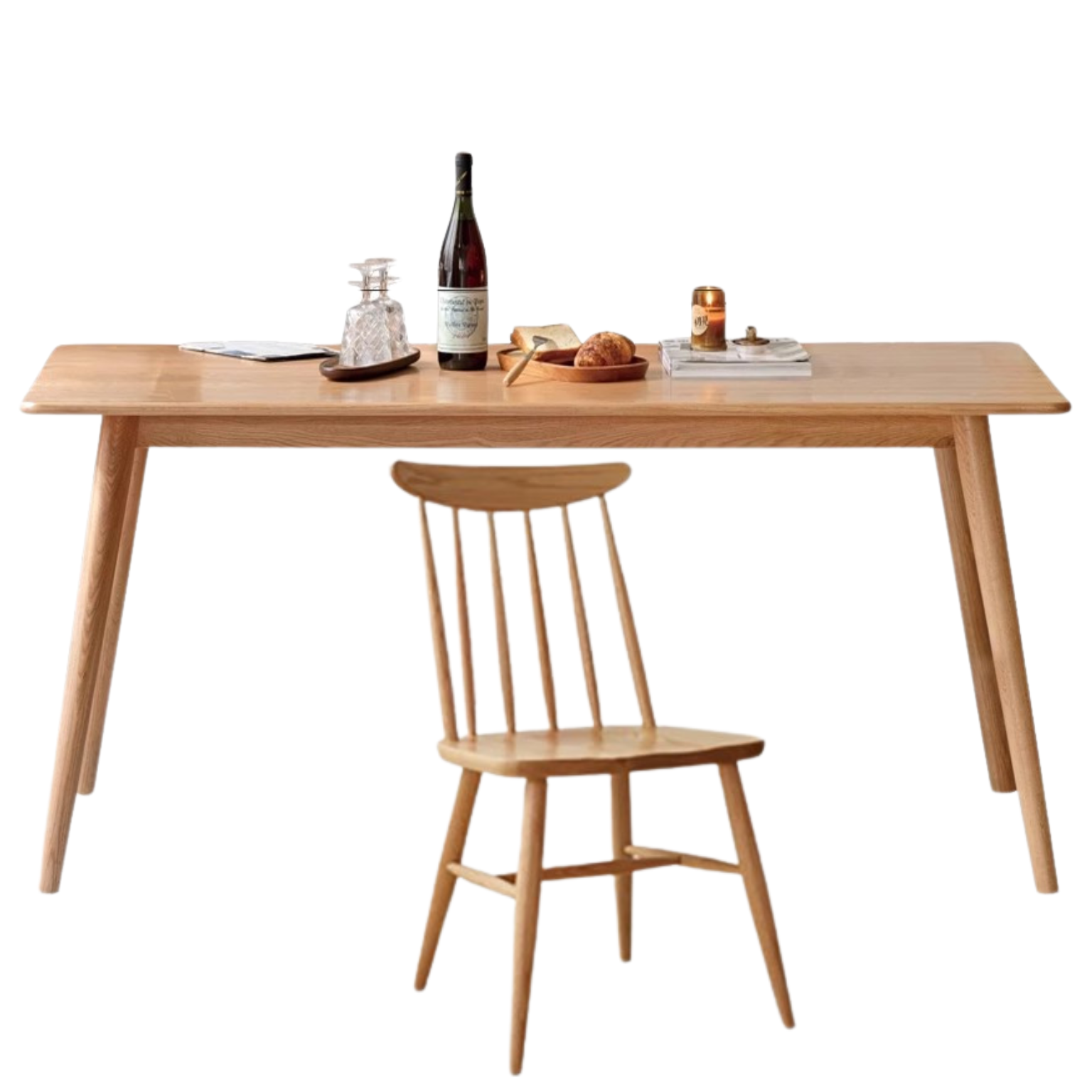 Solid Oak Wood Modern Dining Table - Rustic Farmhouse Style for Kitchen, Dining Room & Small Space - Perfect for Family Gatherings & Dinner Parties