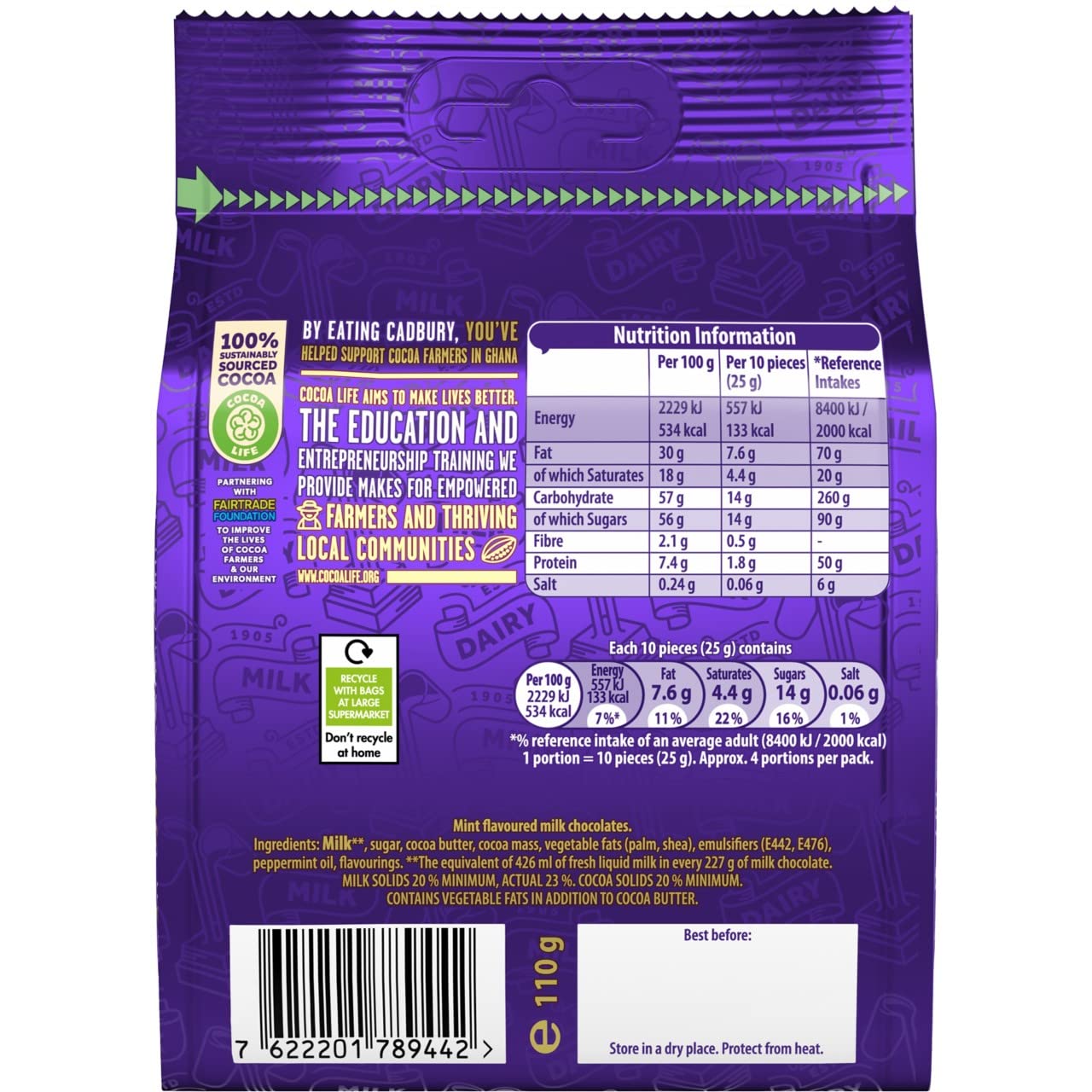 Cadbury Dairy Milk Giant Mint Chocolate Buttons 110g - Refreshing Mint Flavor Chocolate Candy for Gifting, Parties & Snacking