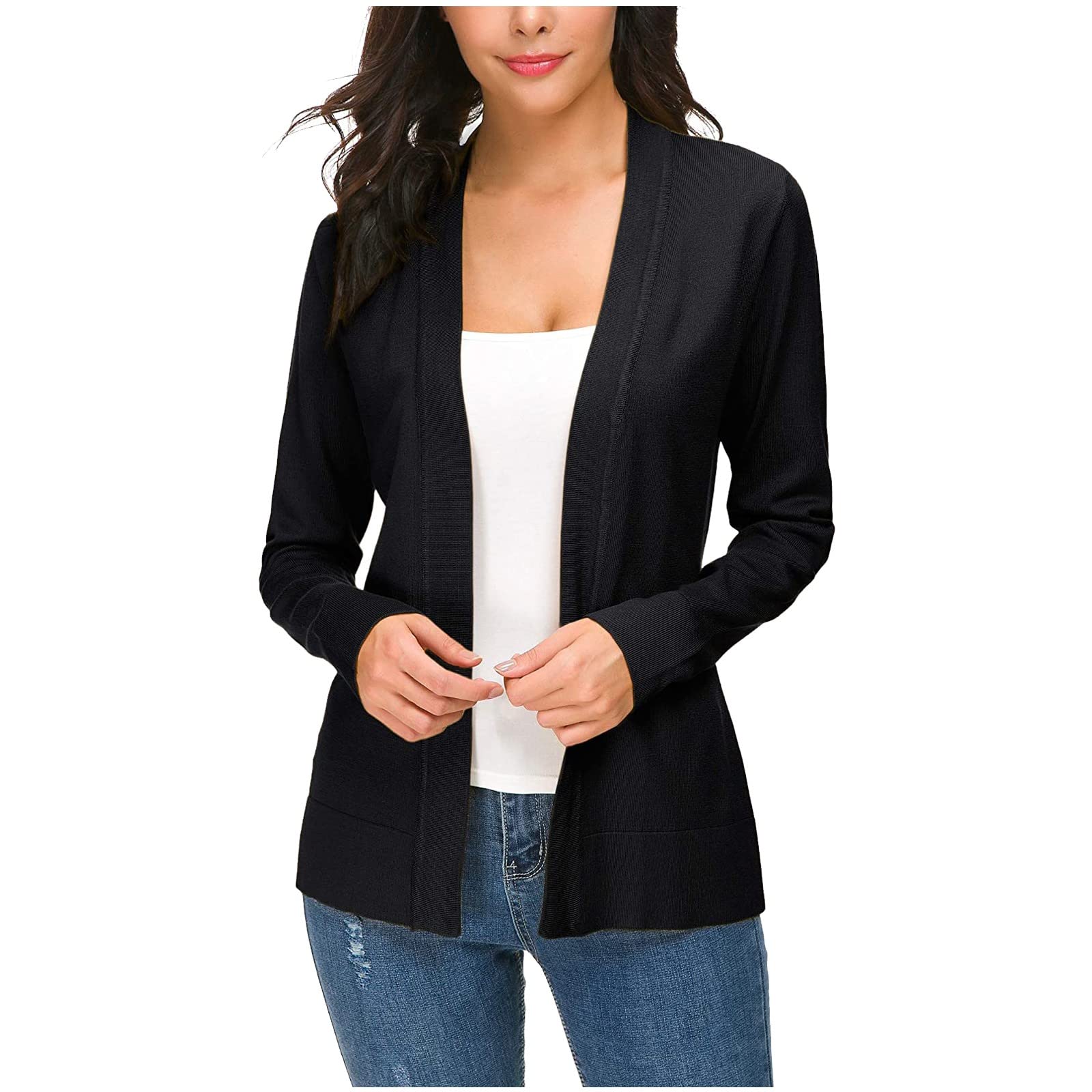 Trendy Lightweight Open Front Cardigan Sweater for Women with Pockets - Cozy Winter Layering & Casual Outfit Essential