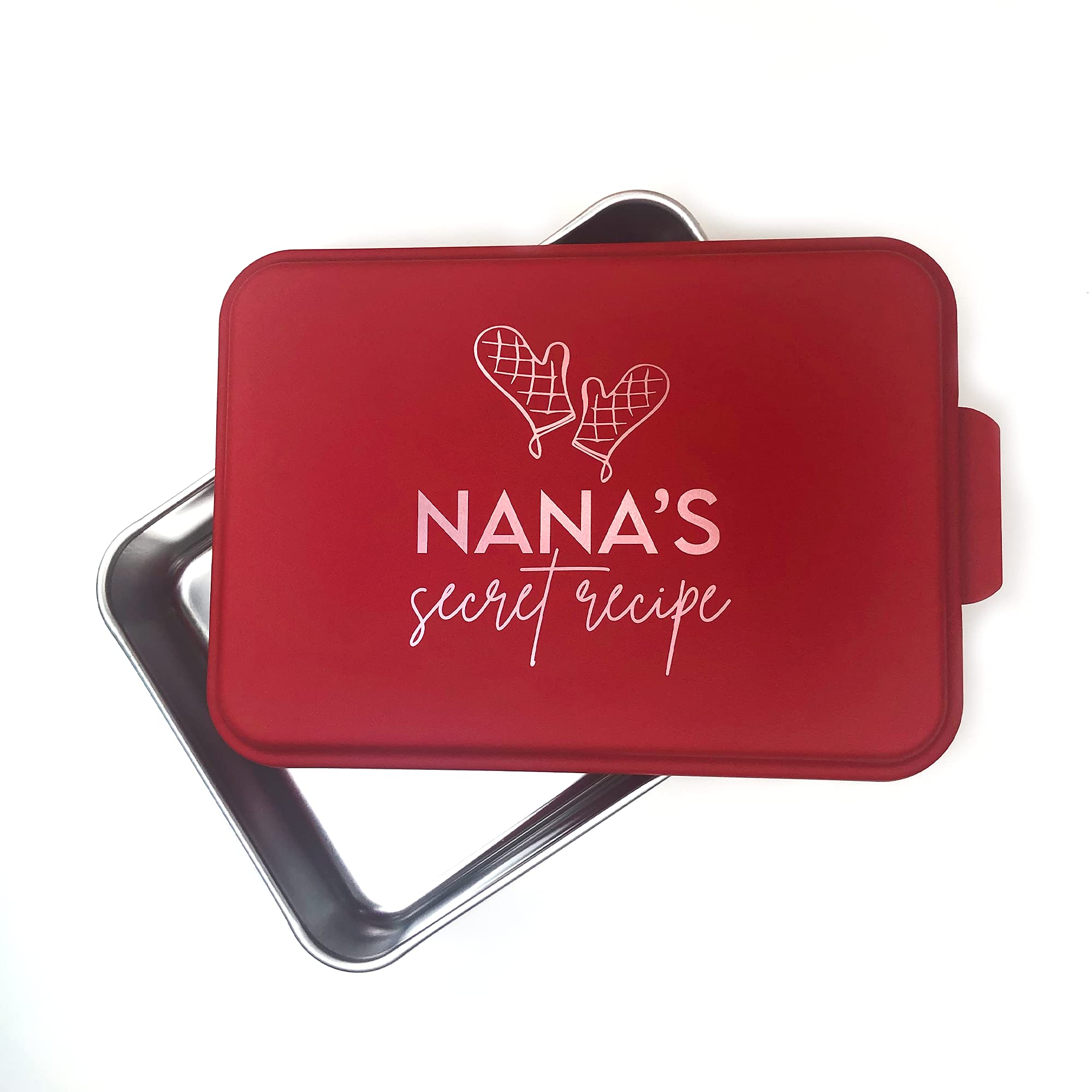 Personalized 9x13 Baking Dish with Laser Engraved Oven Mitts Design - Red - Perfect for Holiday Baking, Wedding Gifts & Kitchen Decor