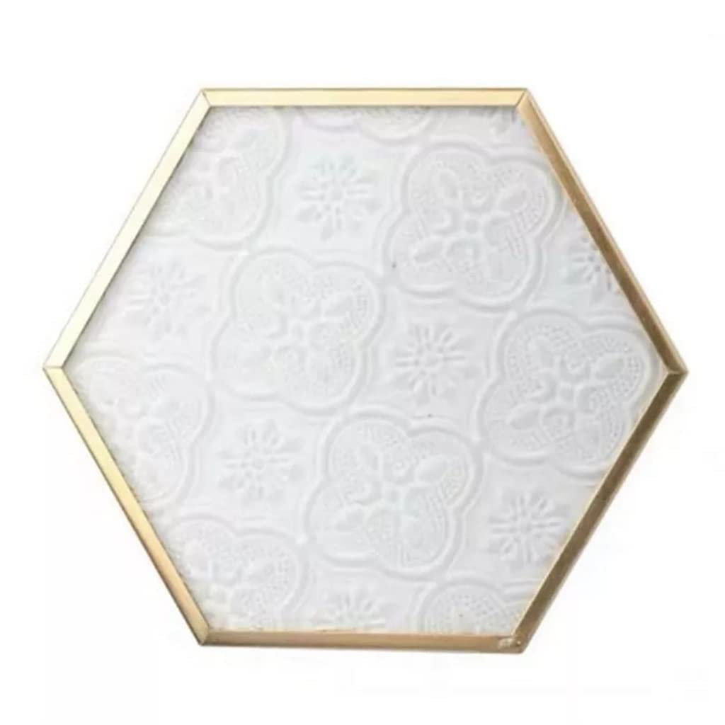 European Gold Copper Embossed Hexagonal Glass Coaster Set - Elegant Window Grille Design for Dining Table, Coffee Bar & Home Decor - Heat Resistant Drink Coasters (Small Size, Style A)