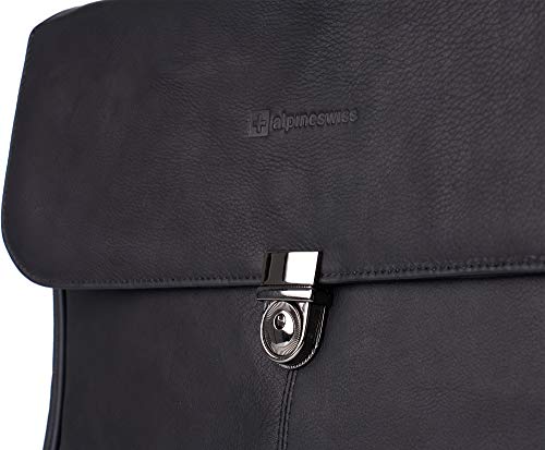 Alpine Swiss Genuine Leather Business Briefcase - Professional Portfolio Organizer with Secure Flap Lock - Perfect for Office, Business Travel & Corporate Meetings