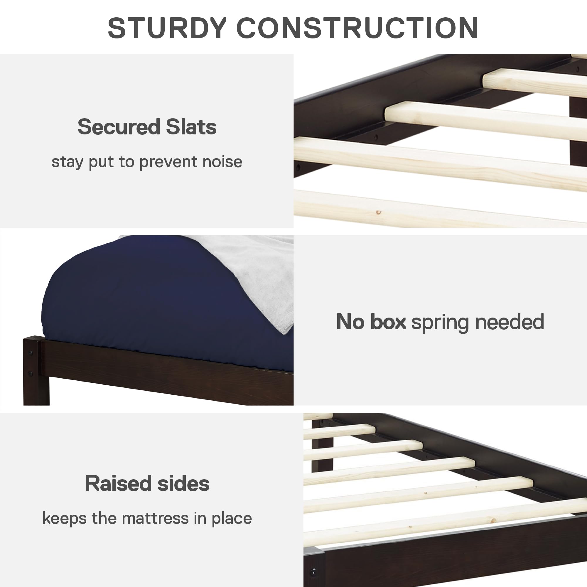 DHP Braylon Twin Bed Frame - Minimalist Wooden Bed with Espresso Finish - Sturdy Solid Wood Construction - Perfect for Kids Rooms, Guest Bedrooms & Small Spaces