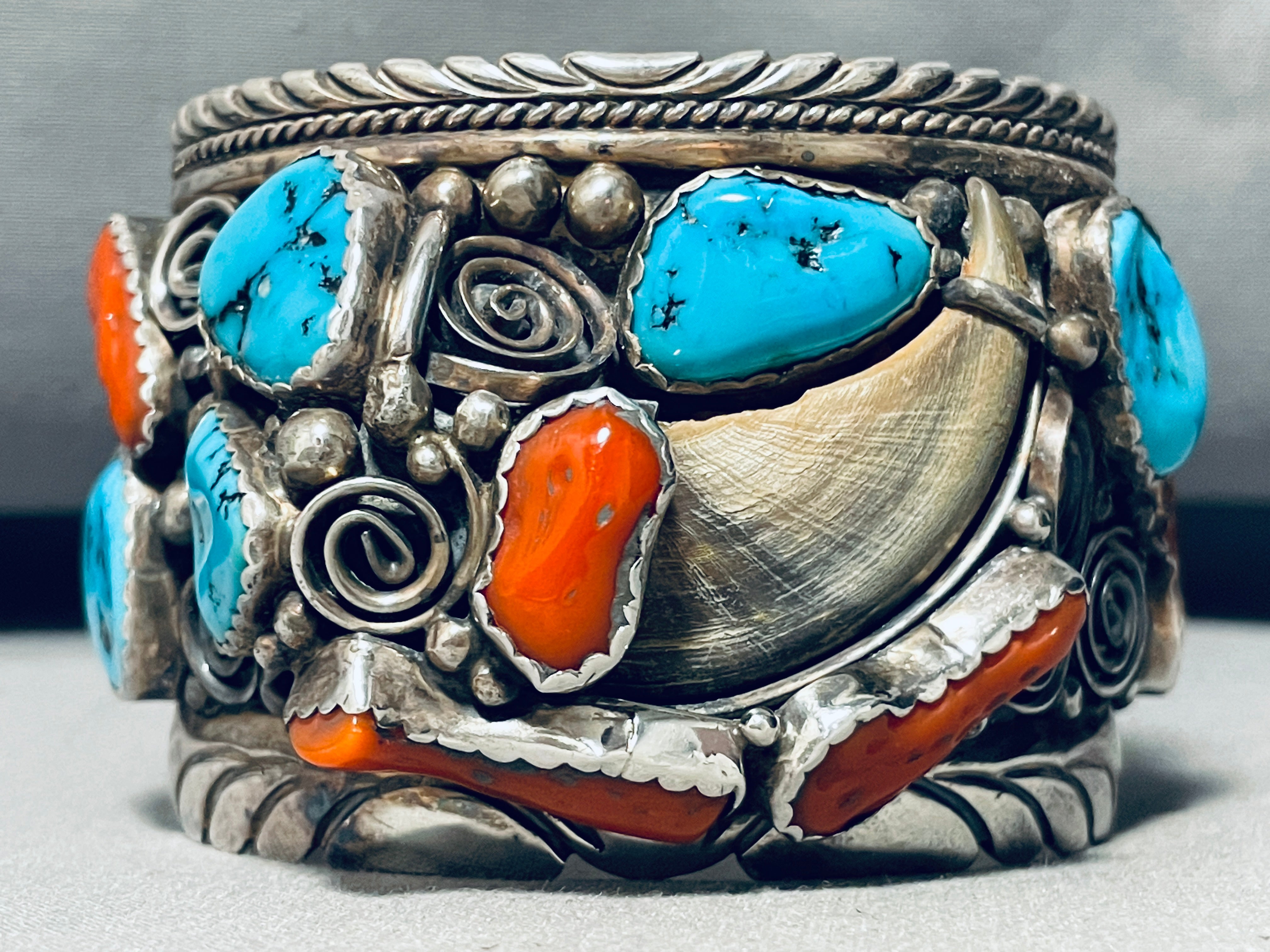 Vintage Navajo Sterling Silver Bracelet with Turquoise and Coral - 153g Heavyweight Native American Jewelry for Women - Perfect for Boho, Western, and Tribal Fashion