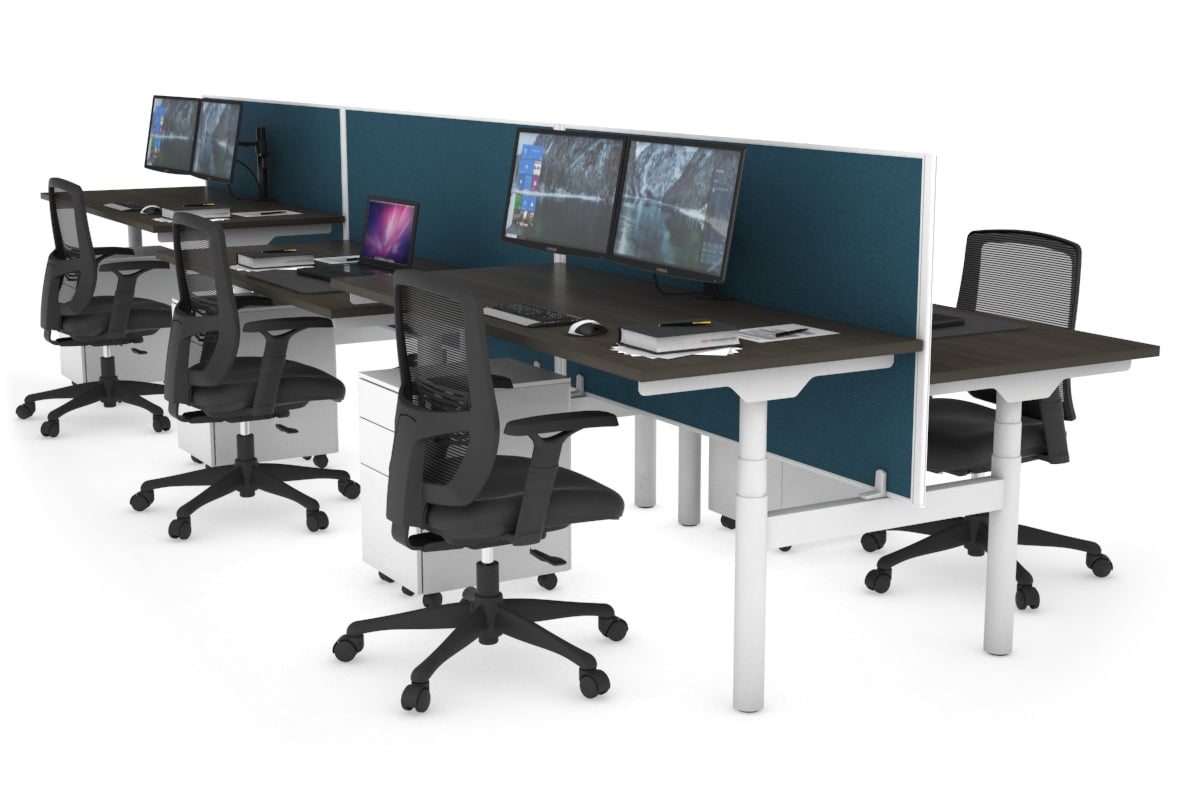 Flexi Premium Height Adjustable 6-Person H-Shaped Office Workbench - White Frame [1800mm x 700mm] for Collaborative Workspaces & Team Projects