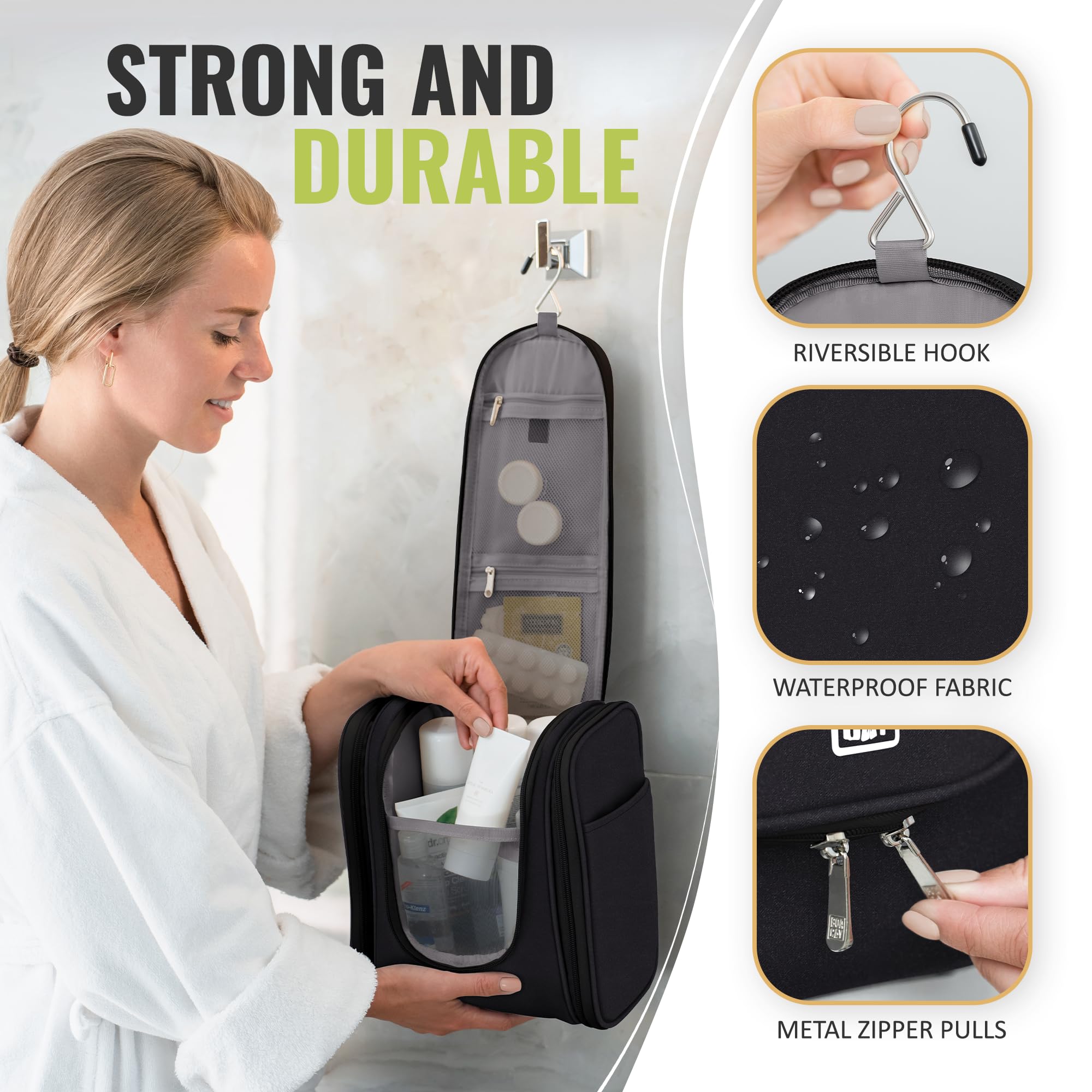 BOACAY Hanging Travel Toiletry Bag for Women & Men - Waterproof Makeup Organizer with Multiple Pockets - Perfect Cosmetic & Shower Essentials Storage for Bathroom, Camping, Gym & Business Trips