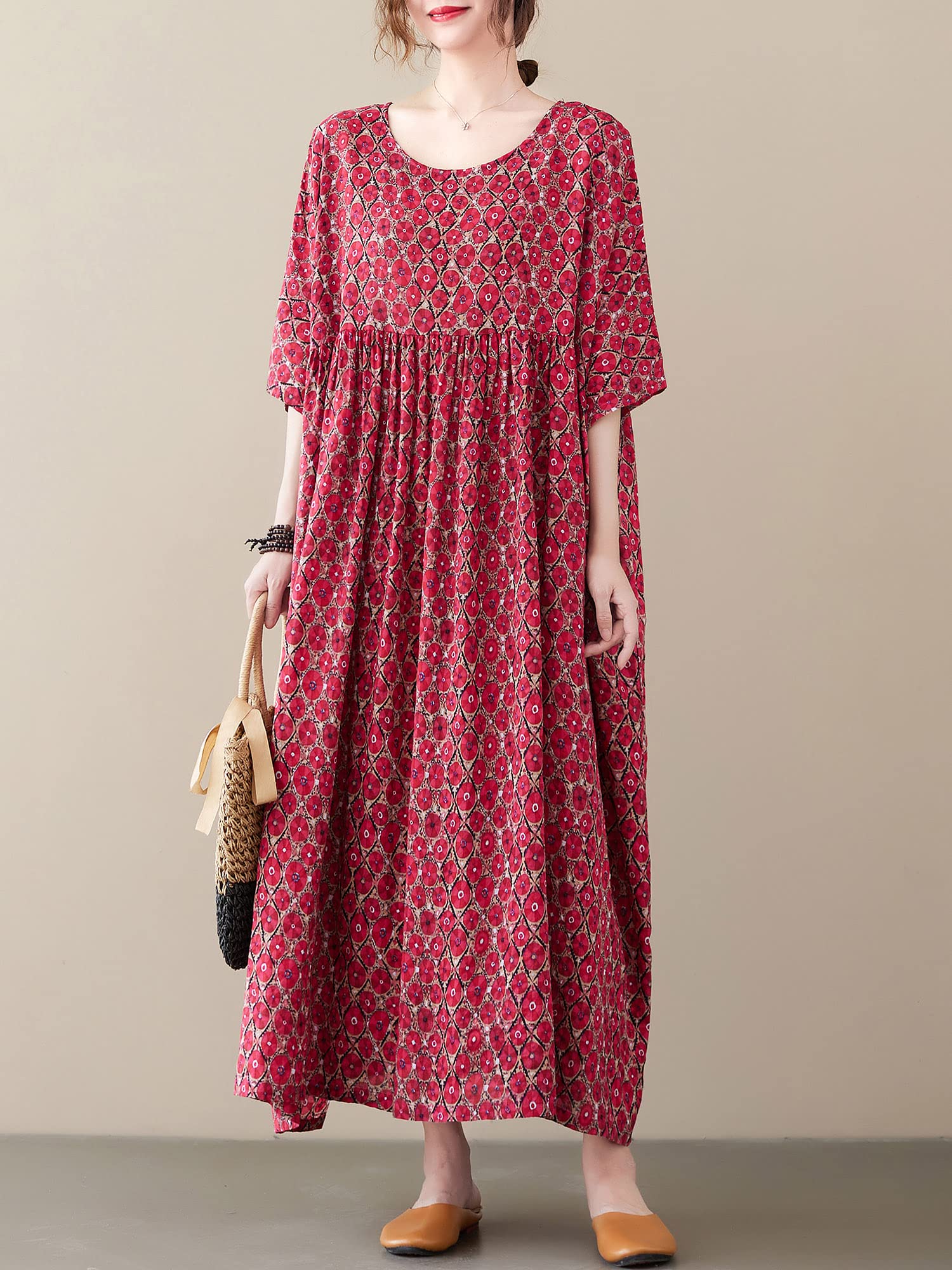 Boho Floral Maxi Dress for Women - Pleated Swing Oversized Summer Dress with Pockets | Beach Wedding, Vacation, Festival Outfit