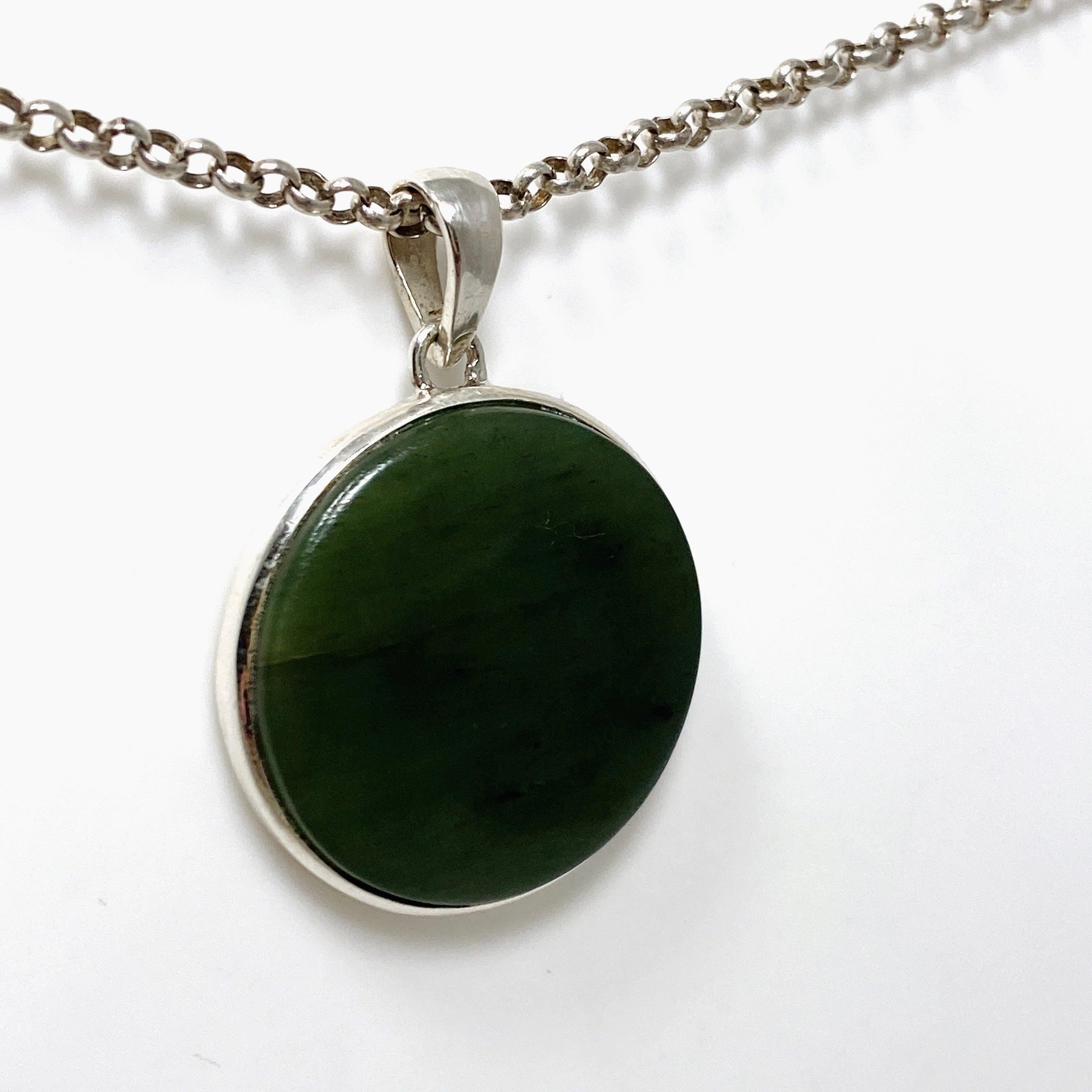 Natural Siberian Jade Nephrite Round Pendant - PPGJ671 - Handcrafted Gemstone Jewelry for Meditation, Healing & Spiritual Gifts
