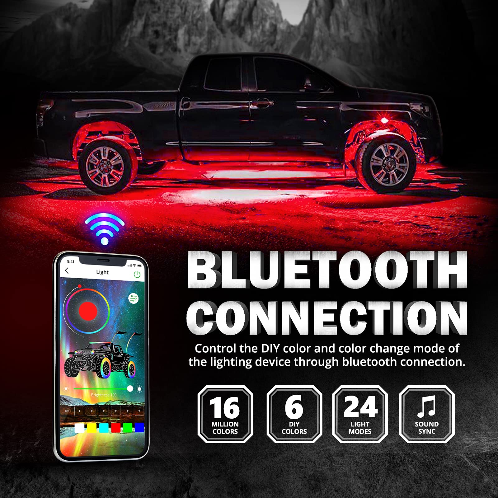 OPT7 Rock Lights 8 Pods LED RGBW Underglow Lighting Kit - Bluetooth APP Control, RGB & True White with SoundSync, 16 Million Colors & 20 Modes, IP68 Waterproof for Offroad Trucks, RZR, ATV, UTV - Perfect for Night Rides, Car Shows & Off-Road Adventures