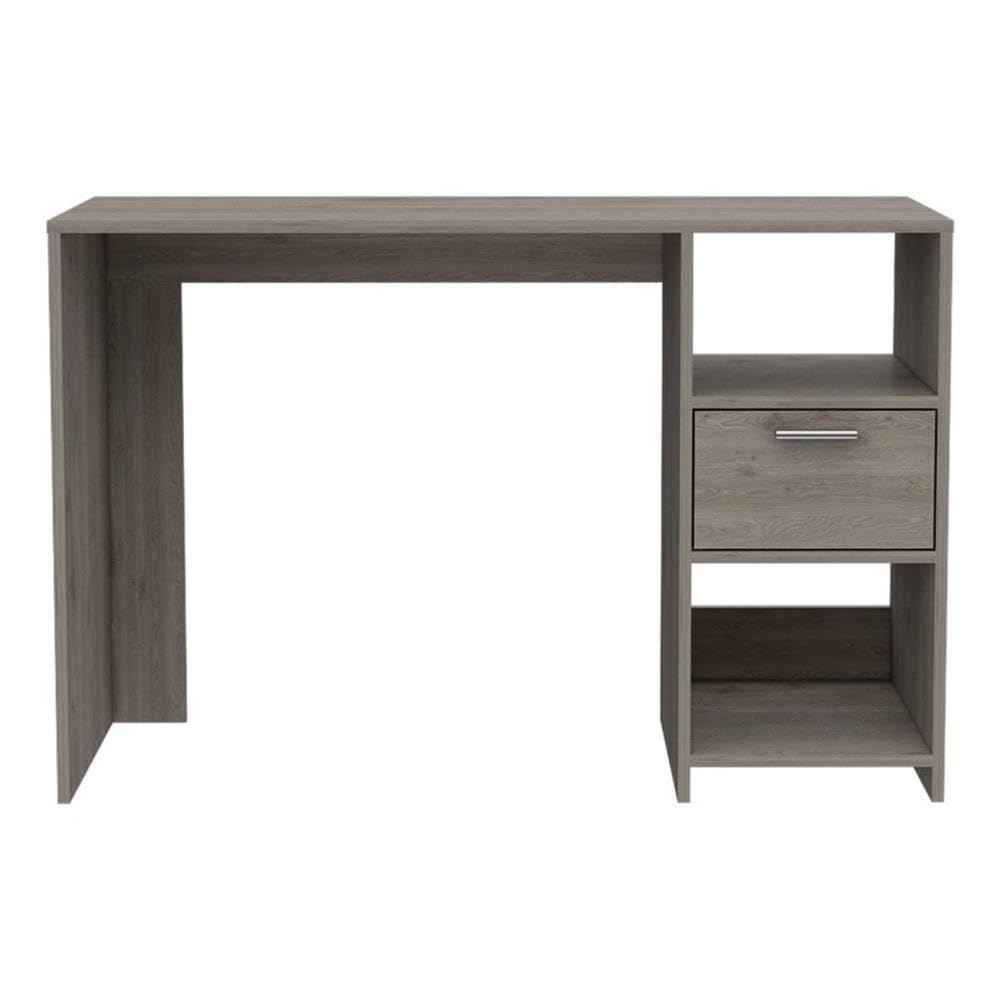 Modern Light Gray Arlington Computer Desk with Drawer & 2 Open Shelves - Home Office Workstation for Small Spaces, Study Room, or Bedroom Workspace