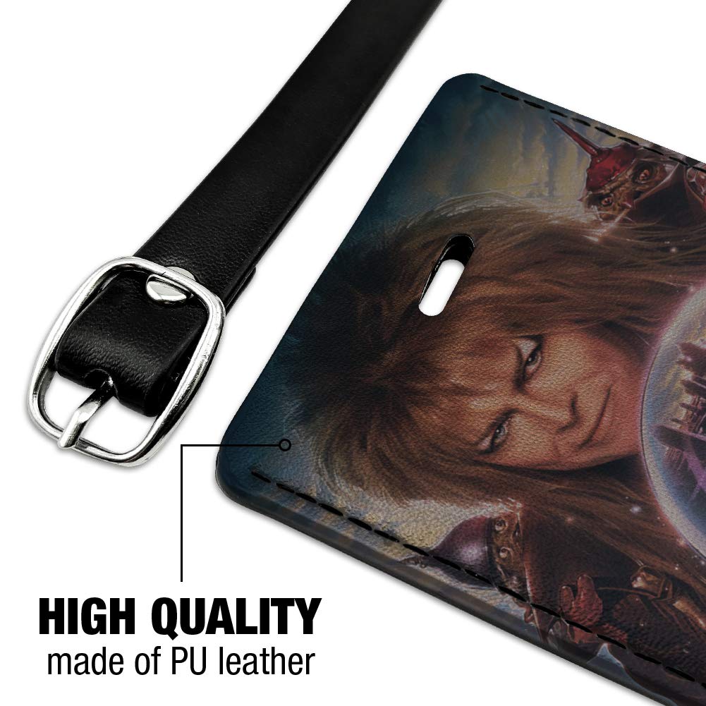 Labyrinth Crystal Ball Goblin King Leather Luggage Tag - Vintage Rectangle ID Card Holder for Travel Bags & Suitcases - Perfect for Cosplay, Movie Fans, and Fantasy Lovers