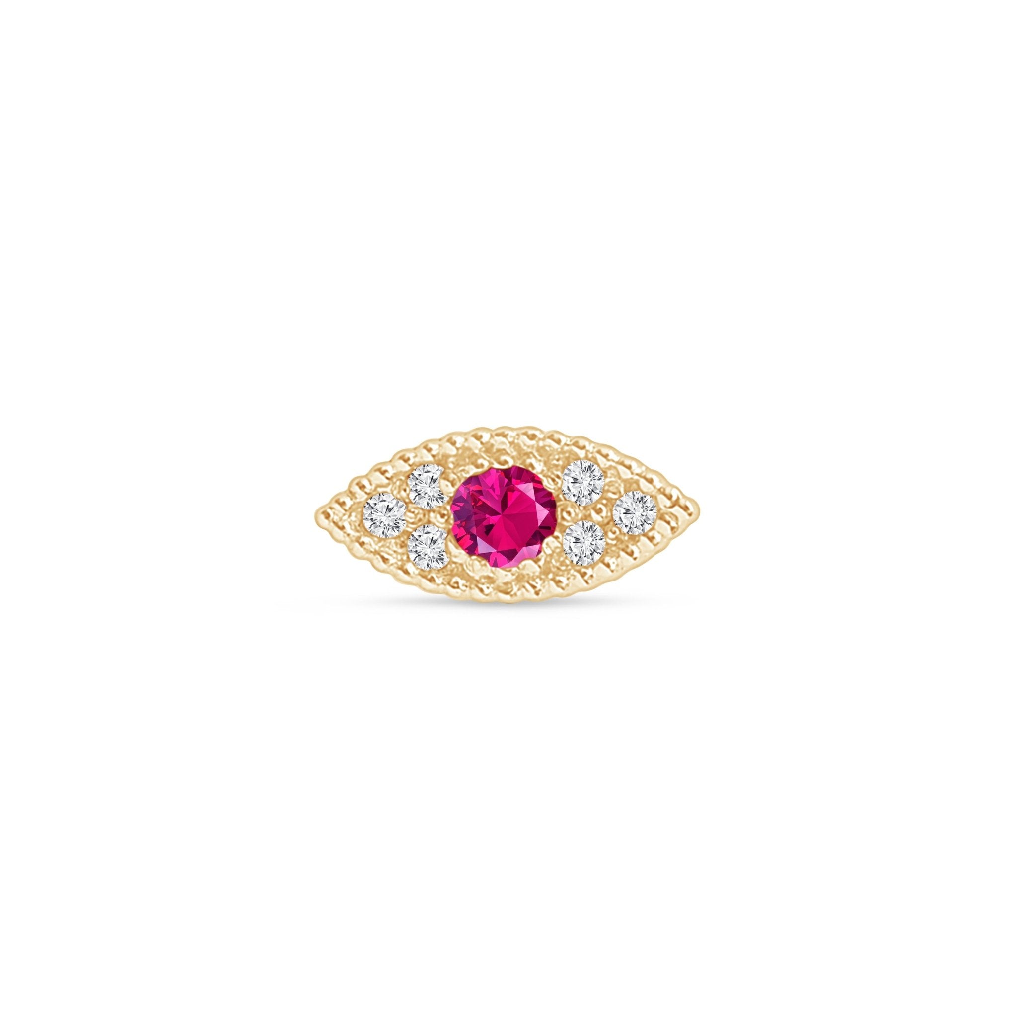 14k Yellow Gold Ruby Evil Eye Flat Back Stud Earrings for Women - Protection Jewelry for Everyday Wear & Gifting