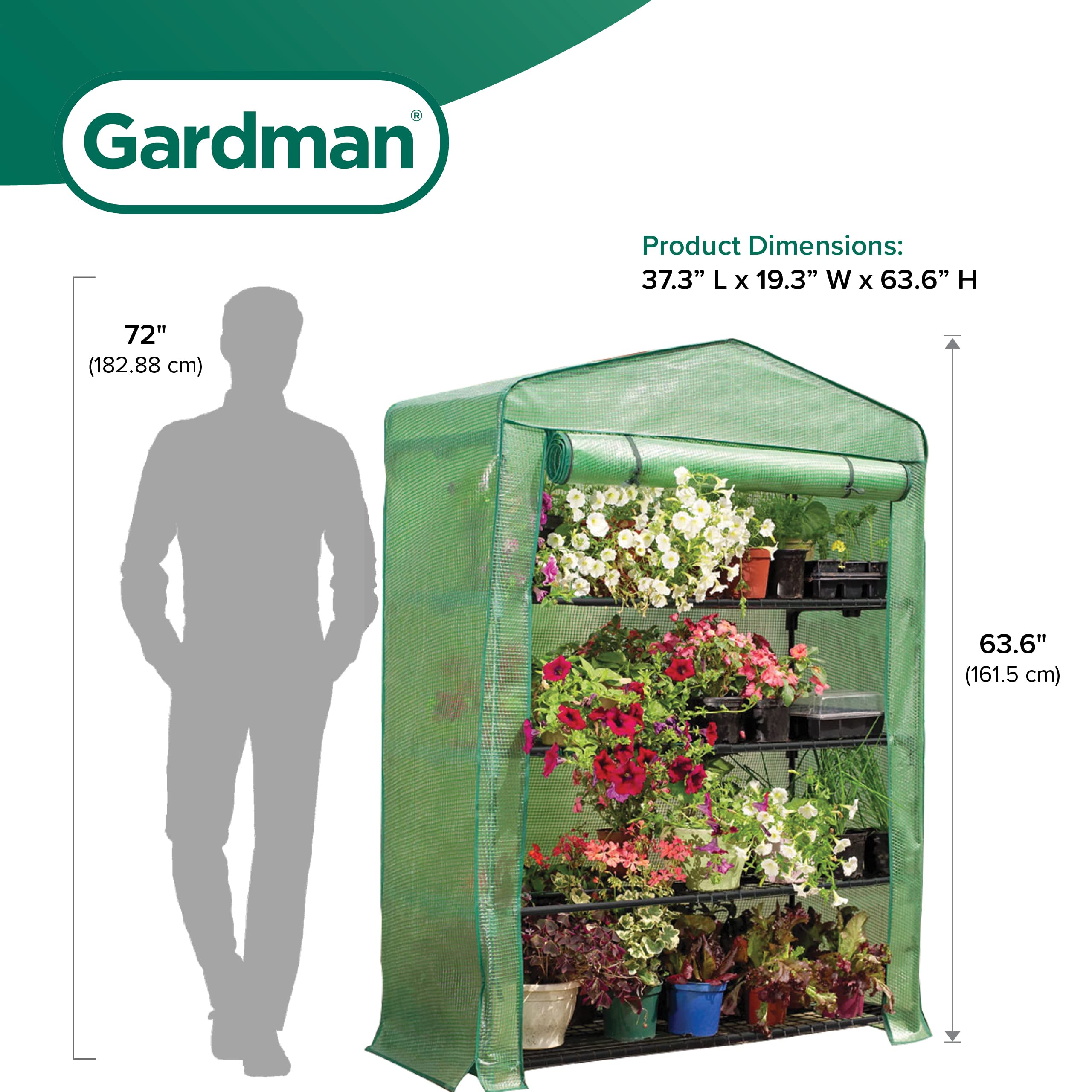 Gardman USA 7600 4-Tier Greenhouse for Indoor/Outdoor Plant Growing - Perfect for Herbs, Flowers & Seedlings in Home Gardens
