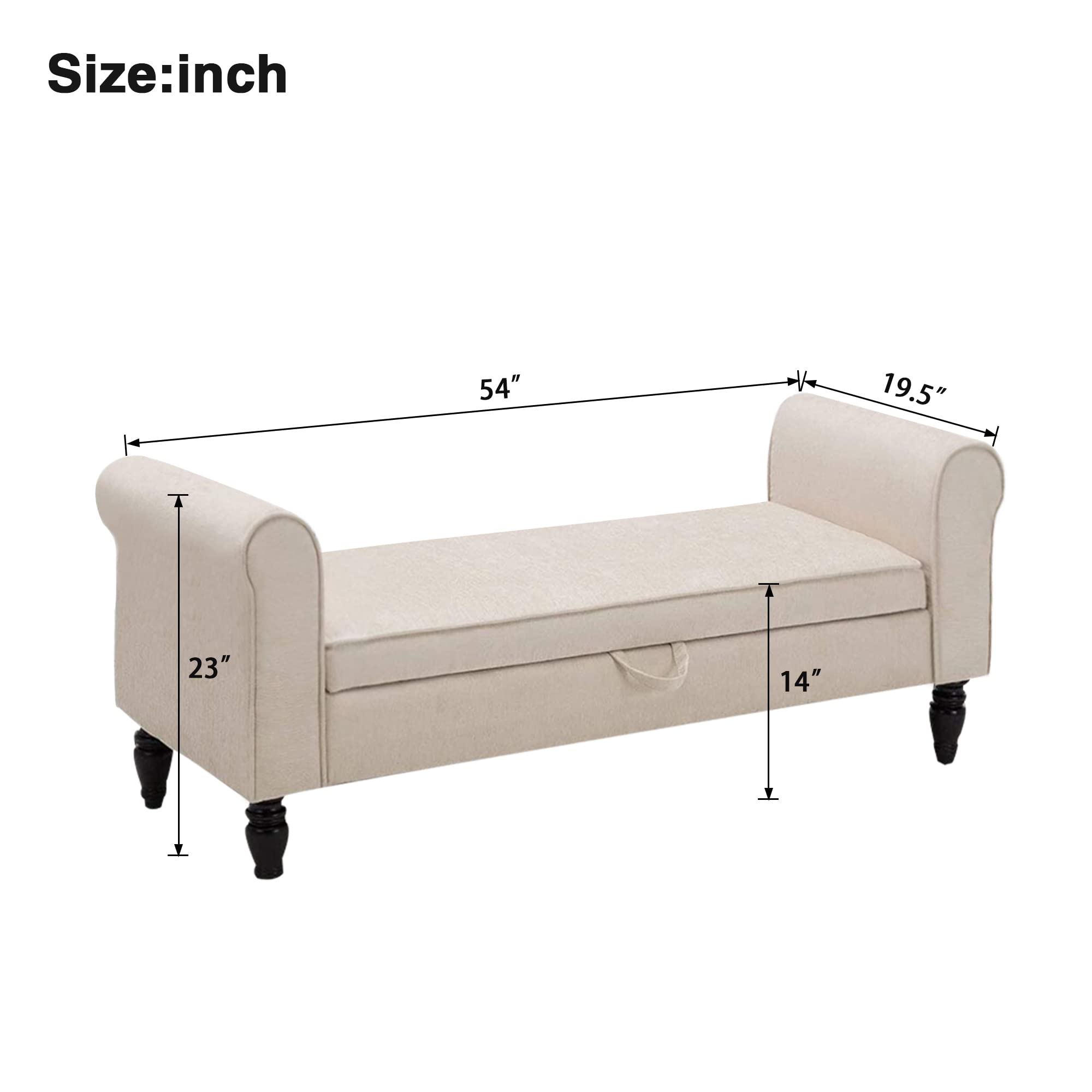 ANNJOE Upholstered Storage Ottoman Bench with Arms - Vanity Seat, Bedroom Bench, Entryway & End of Bed Stool - Beige Fabric - Perfect for Bedroom Decor, Living Room Seating & Entryway Organization