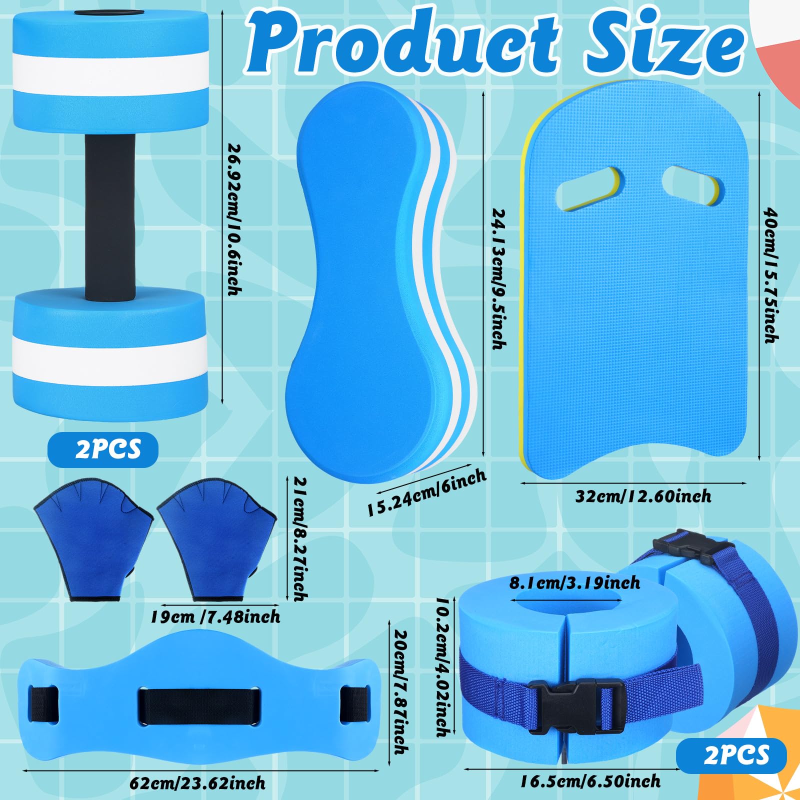 8-Piece Water Aerobics Set with Foam Dumbbells, Swim Belt, Pull Buoy, Kickboard & Water Gloves - Aquatic Fitness Equipment for Weight Loss, Pool Workouts & Water Therapy | Perfect for Swimming, Hydrotherapy & Senior Exercise