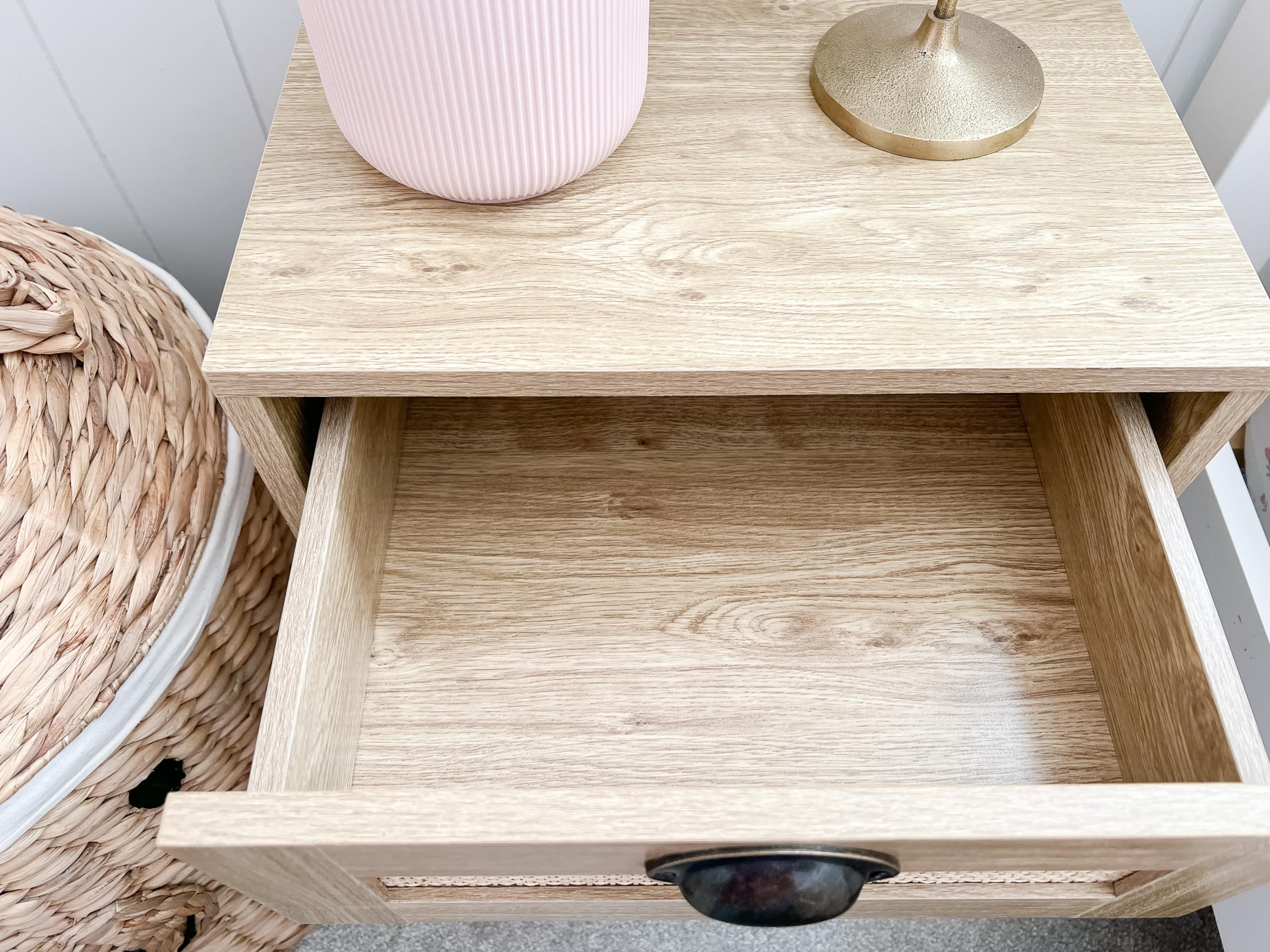 PHI VILLA Mid Century Modern Rattan Nightstands Set of 2 - Boho Bedside Tables with Storage Drawer, Small Space End Tables for Living Room & Bedroom - Perfect for Apartment Decor and Cozy Bedside Organization